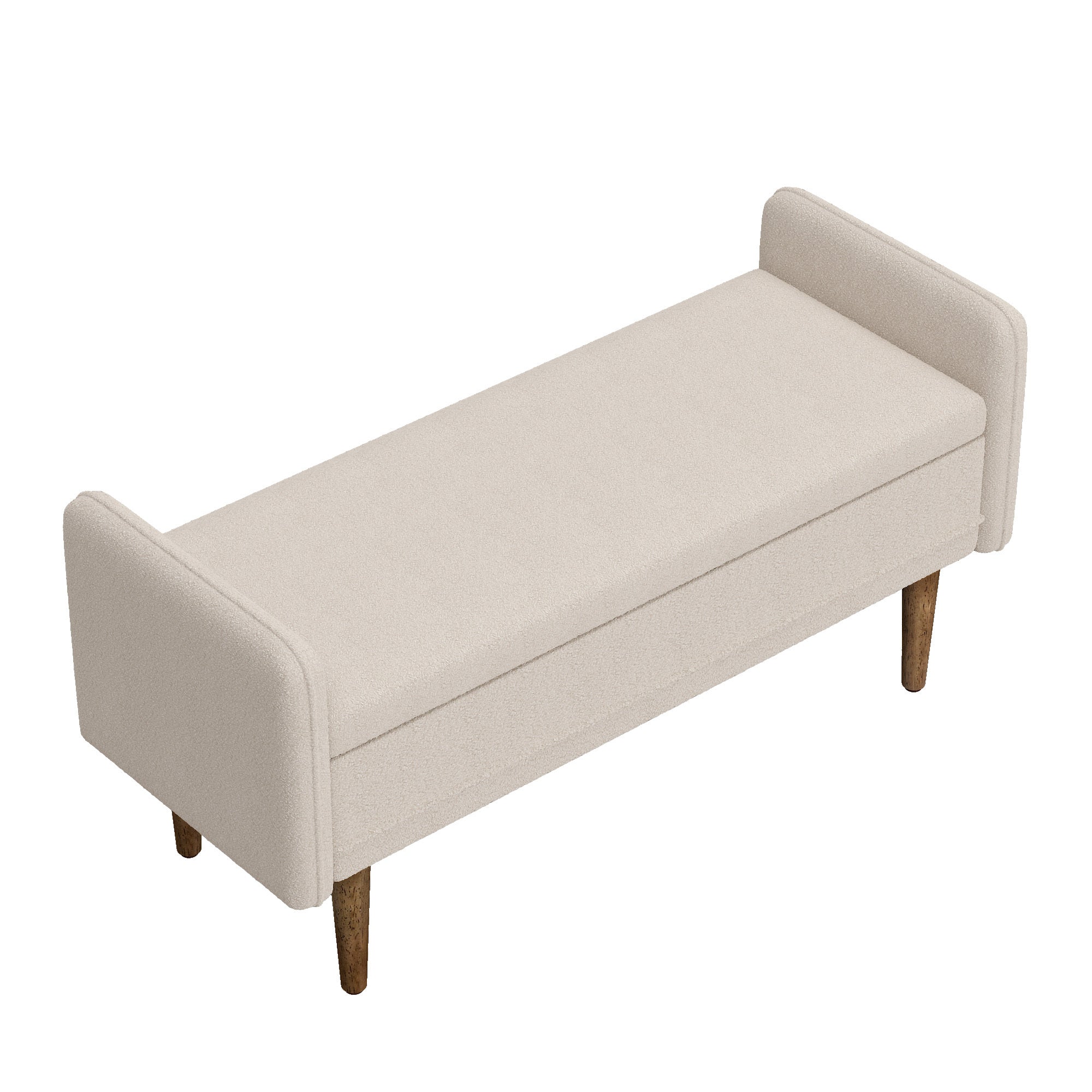 Teddy Velvet Storage Stool with Storage Space Beige Rubber Wood Sponge Linen MDF 45.98' x 16.75' x 21.75'