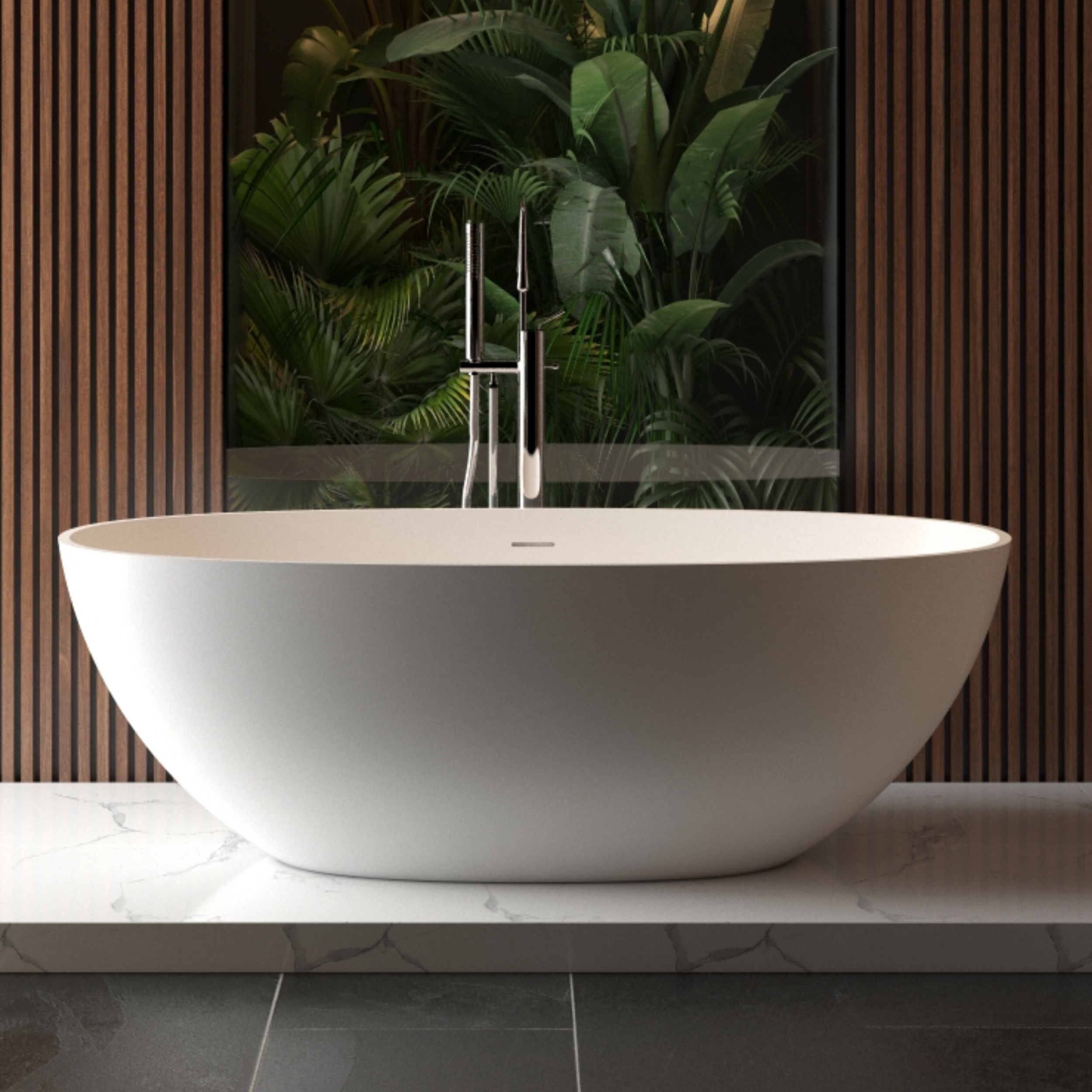 Freestanding Solid Surface Bathtub Handcrafted Stone Resin Drain Homary
