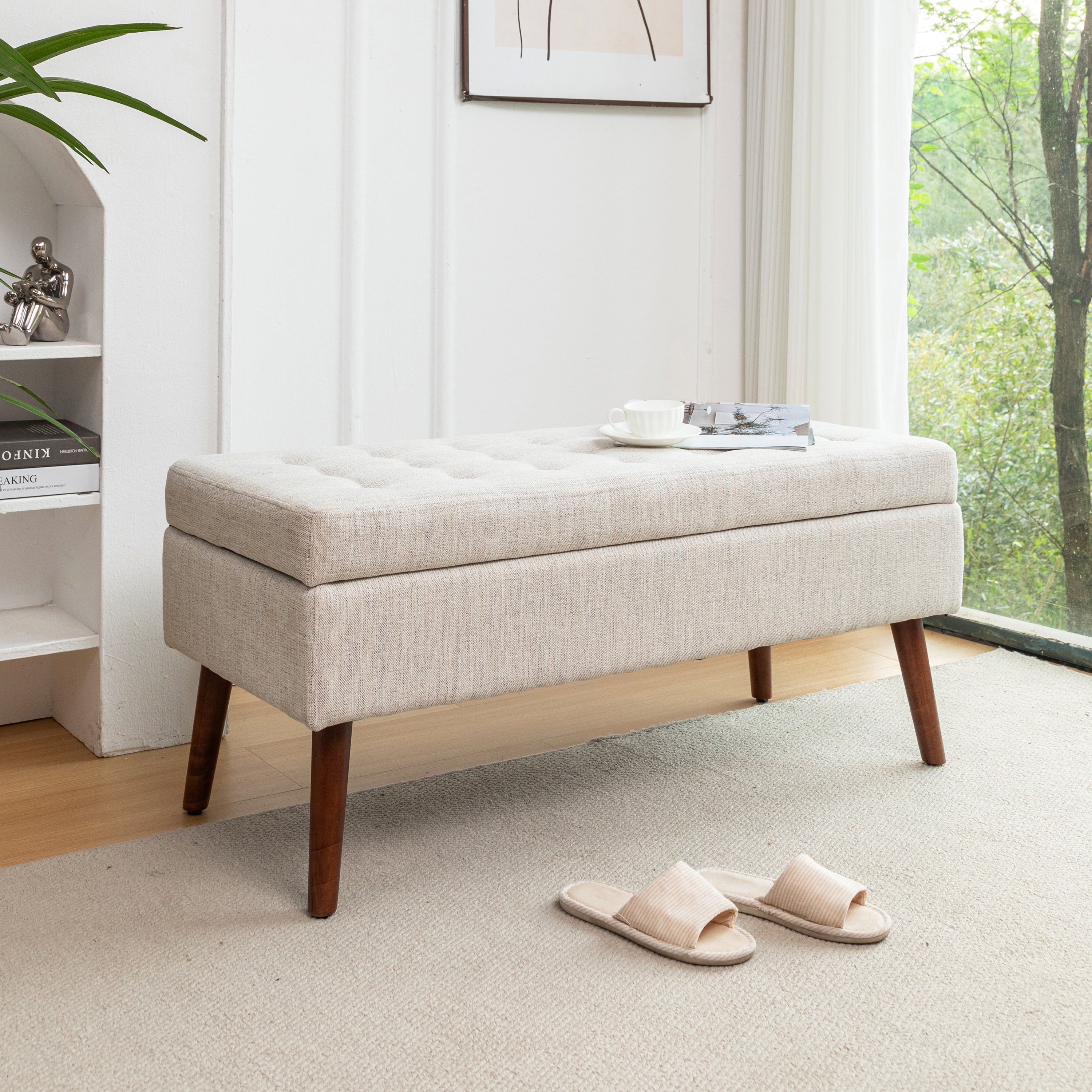 Storage Bench with Storage Bench for Bedroom End of Bed Bench Foot of Bed Bench Entryway Bench Storage Ottoman Bench 43.7' W x 18.1' D Off White Bench