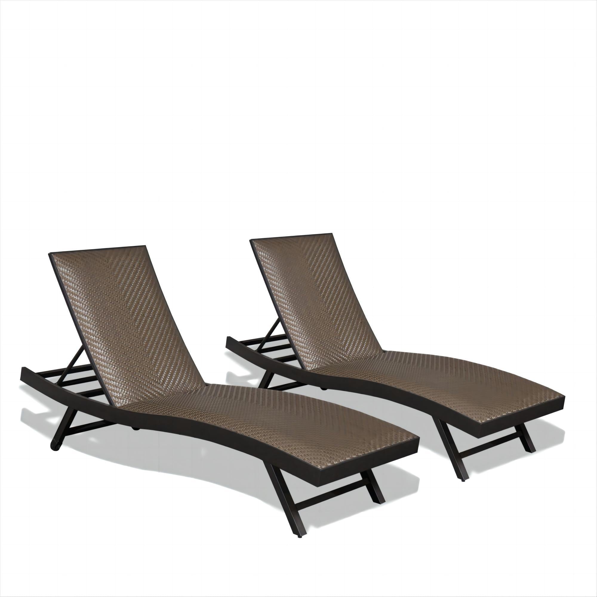 2 - Pack Outdoor PE Wicker Chaise Lounges - Adjustable Backrest, Quick - Dry Padded (Brown) lazy boy
