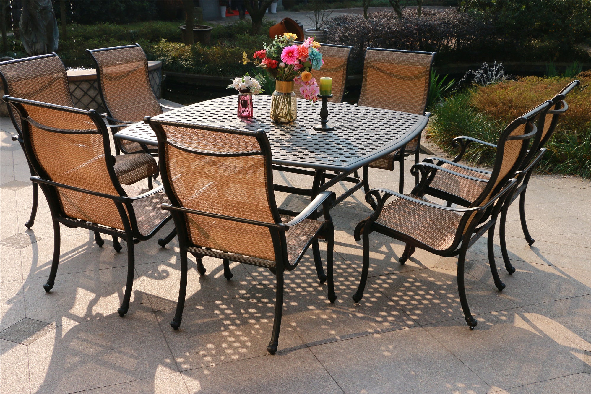 Square 8-Person Aluminum Dining Set Long Patio Homary
