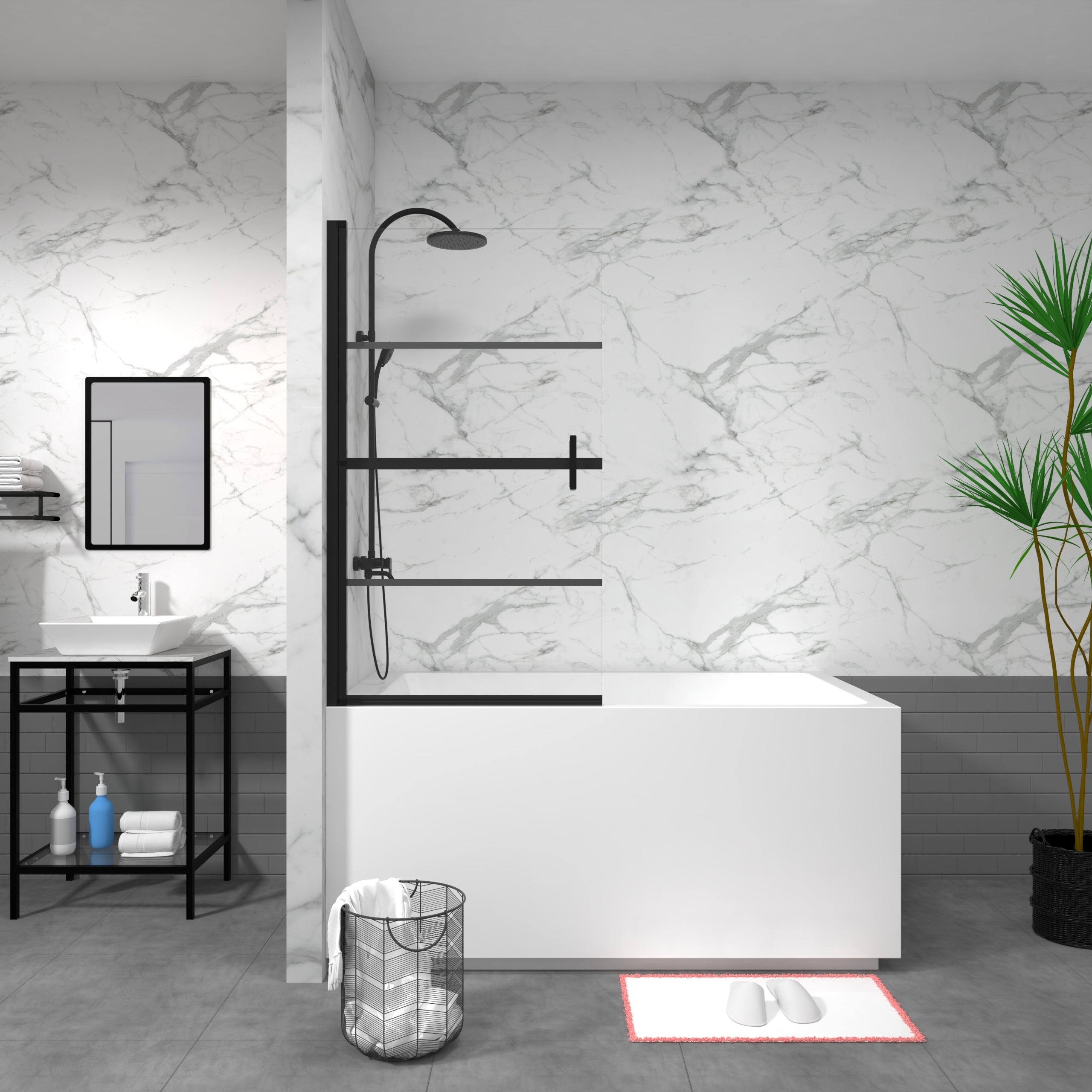 Goodyo Bathtub Screen Panel 180° Pivot Shower Door Homary