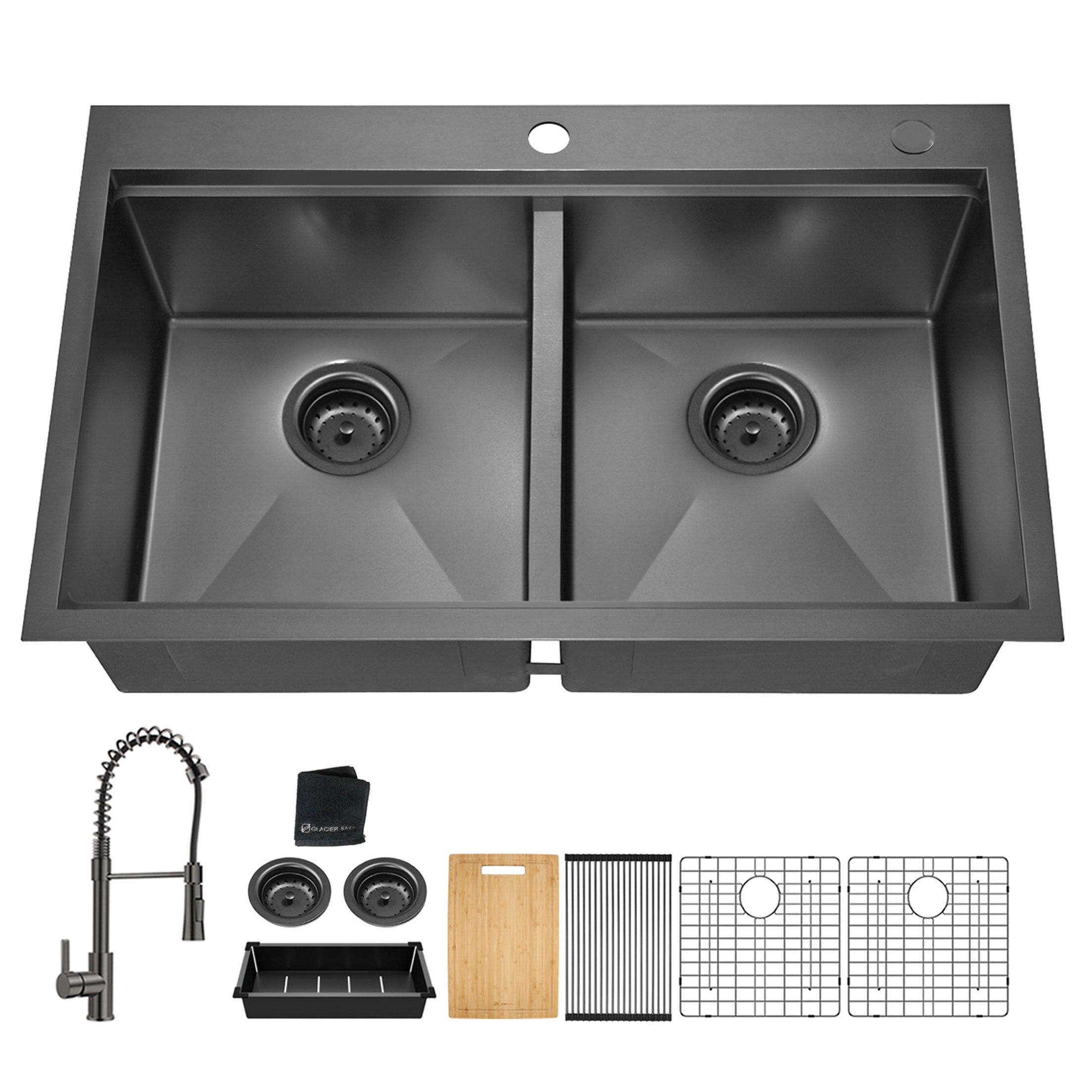 18 Gauge Stainless Steel Topmount Workstation Kitchen Sink Gunmetal Black Double Bowl with Black Faucet Home Decor lazy boy