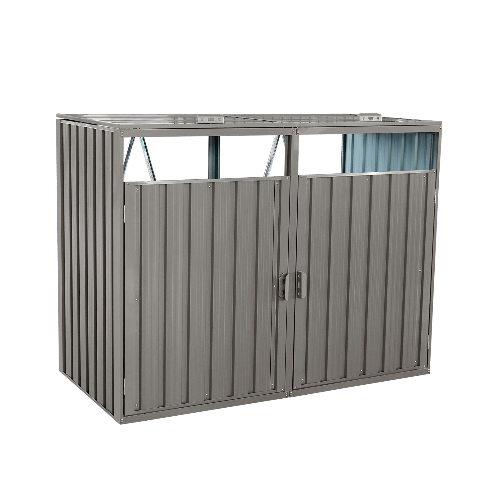 Grey Stainless Galvanized Steel Garbage Bin Shed Outdoor Garden Yard Homary