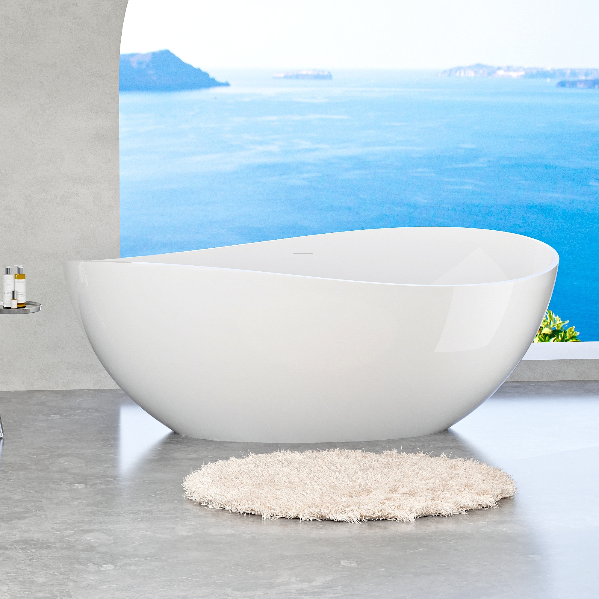 Freestanding Solid Surface Bathtub Stone Resin Overflow Drain Homary