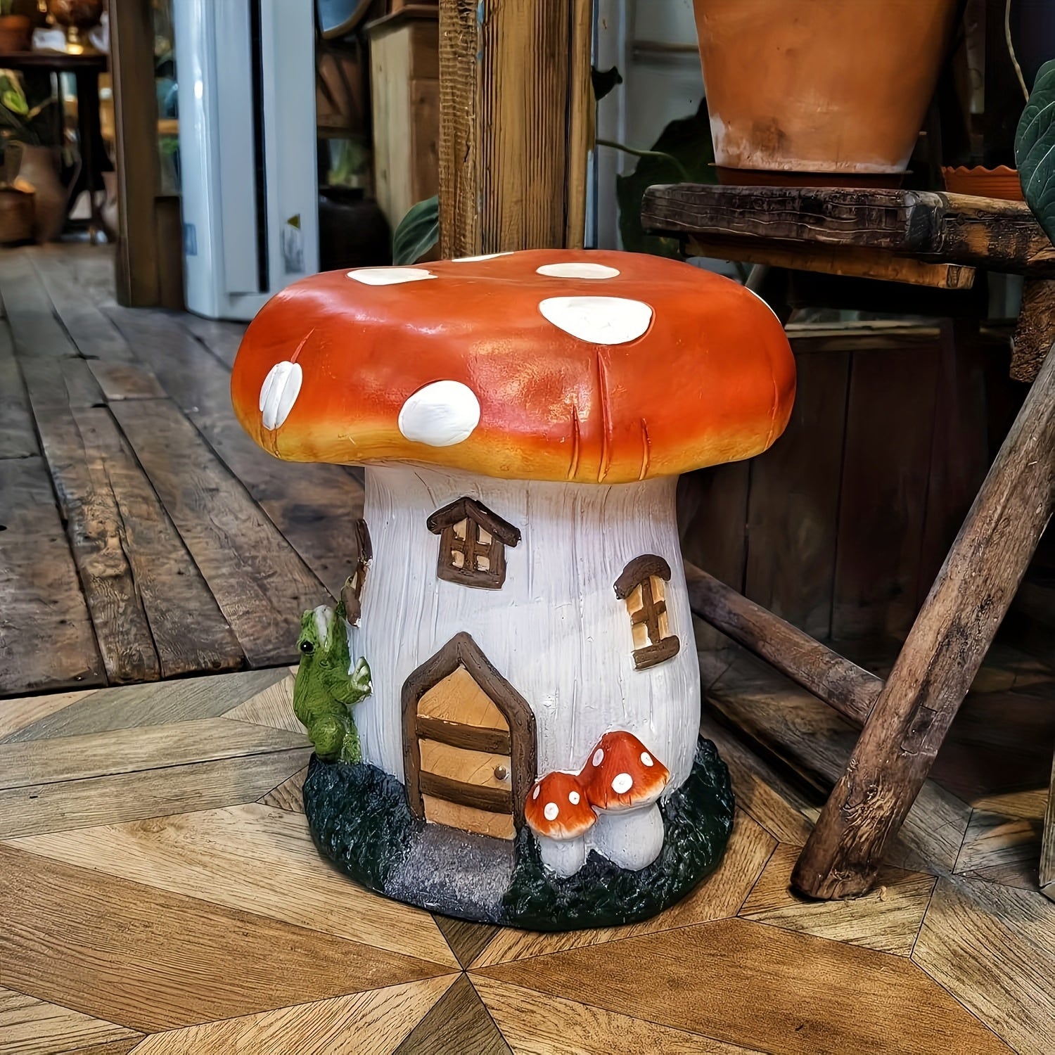 Decorative Mushroom House Garden Stool - Charming Outdoor Accent Homary