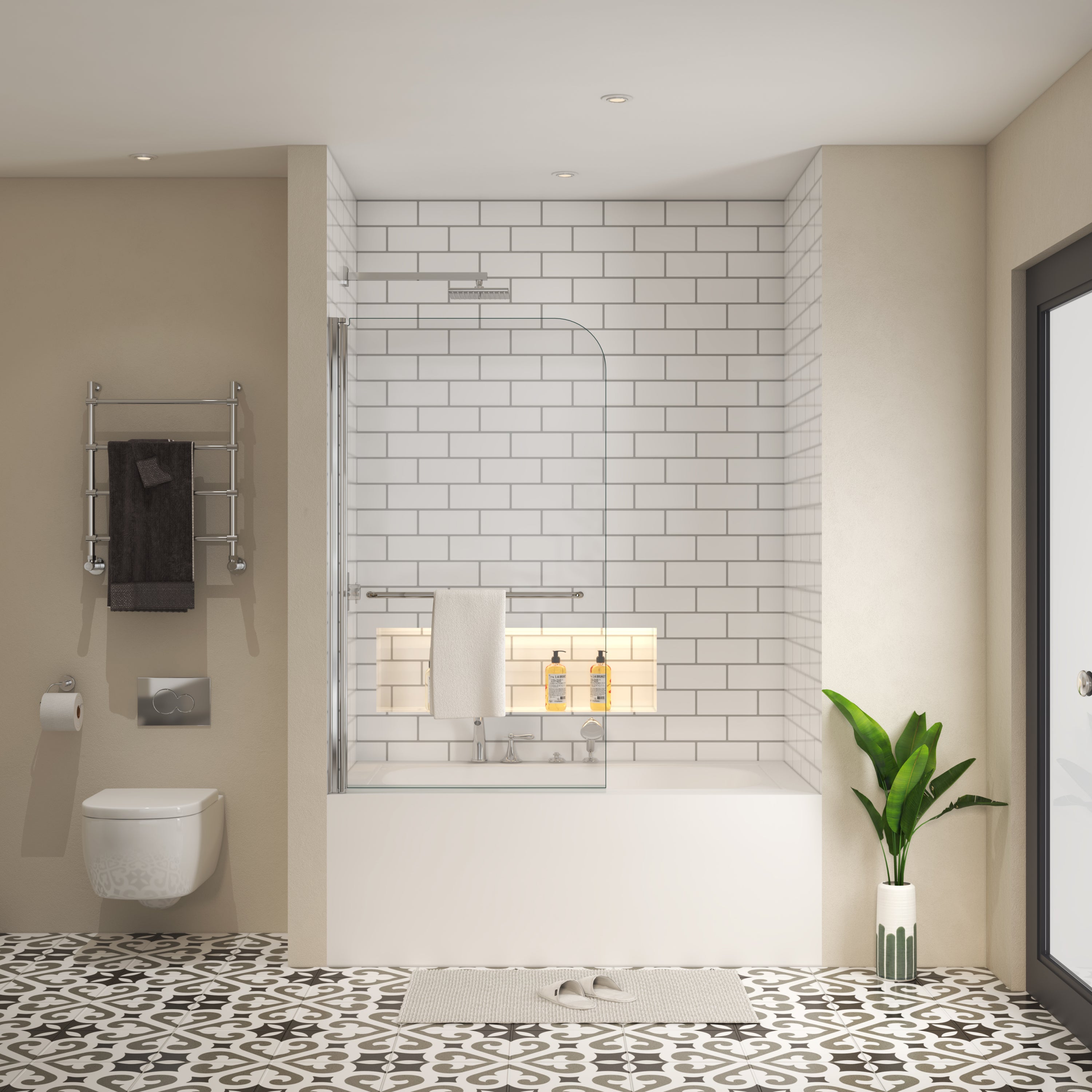 Bathtub Pivot Shower Screen Tempered Glass Towel Bar Homary