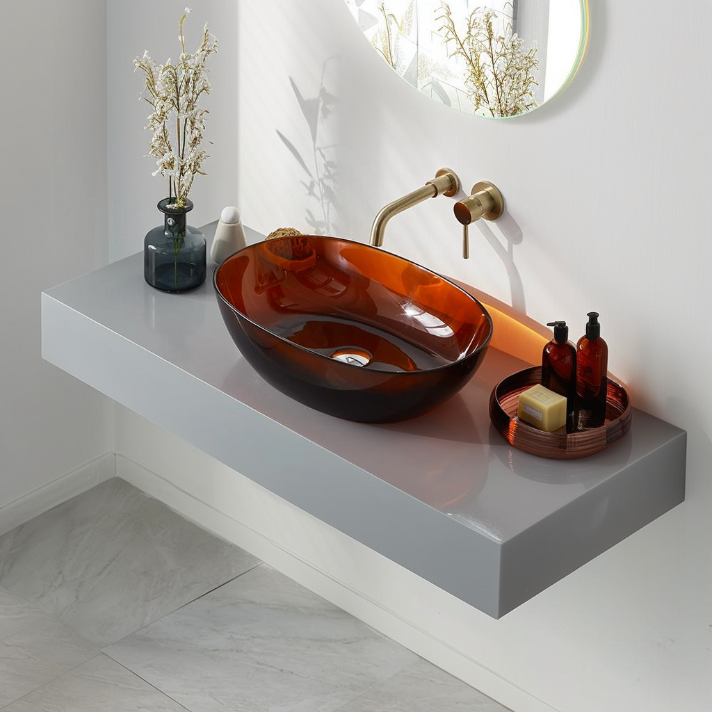 Black Marble Bathroom Vanity Ceramic Sink Freestanding KD Homary