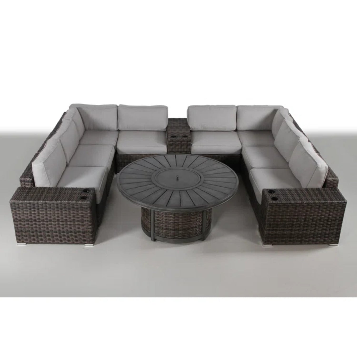 Espresso Wicker Patio Seating Group Fire Pit Aluminum Frame Homary
