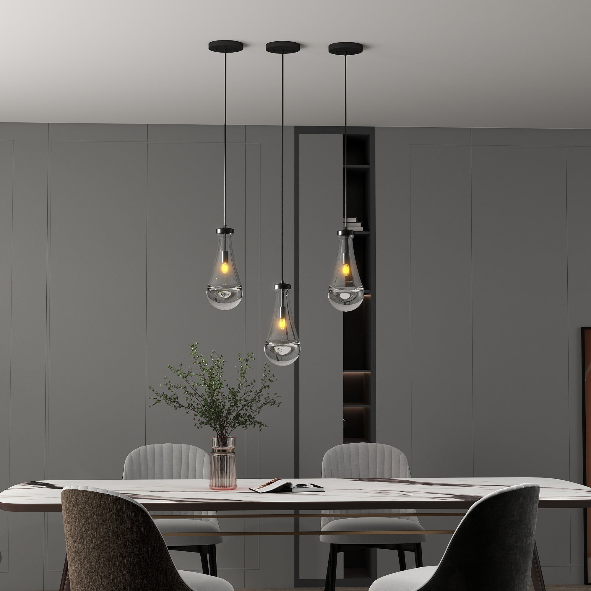 Raindrop Pendant Lights, Modern Black Pendant Lights for Kitchen Island, Dining Room Light Fixture Raindrop Chandelier, Chandelier for Living Room Hallway,Not including The Bulb
