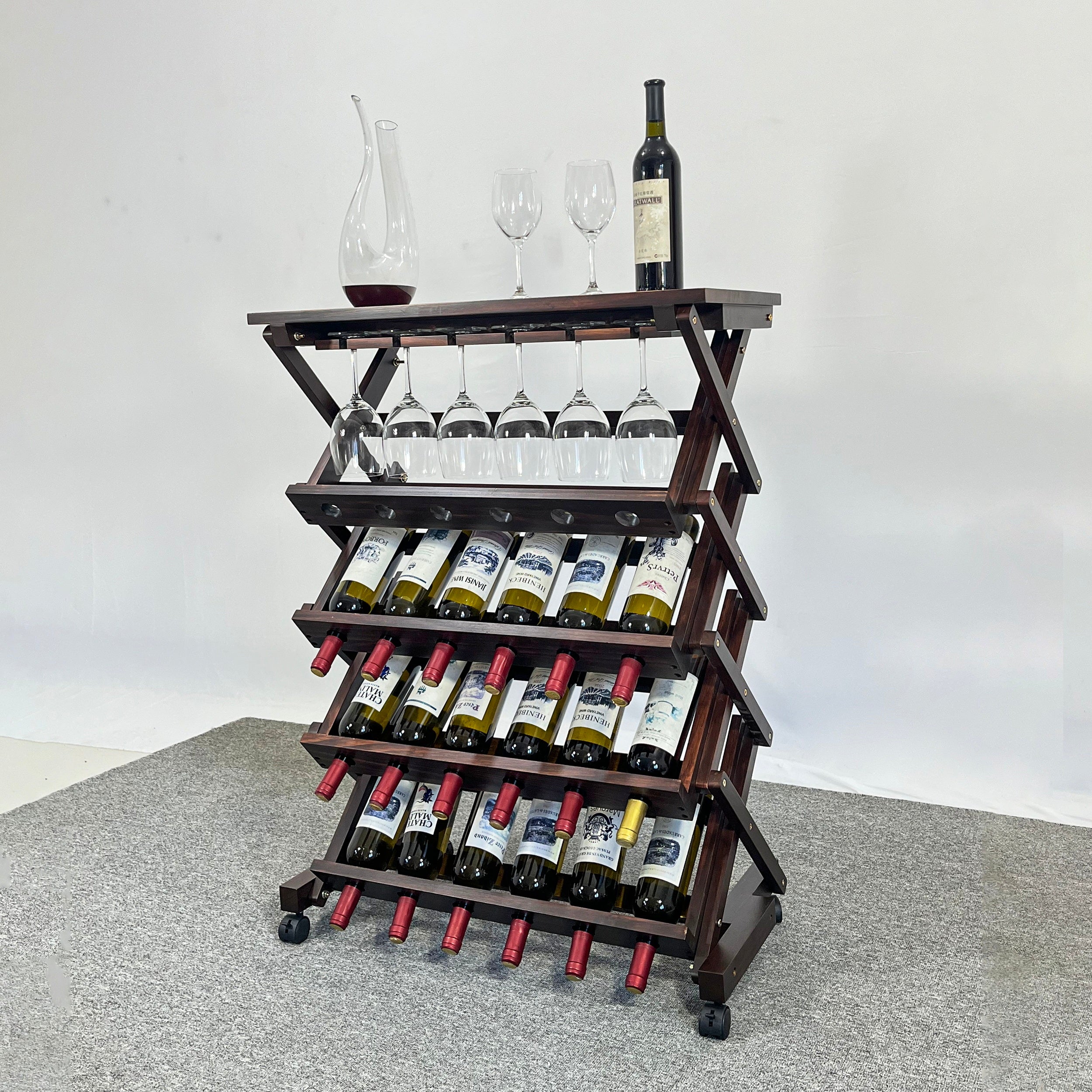 Freestanding Wine Rack 26-Bottle Walnut Kitchen Cellar Display homefurnishings，lazy boy，home decor