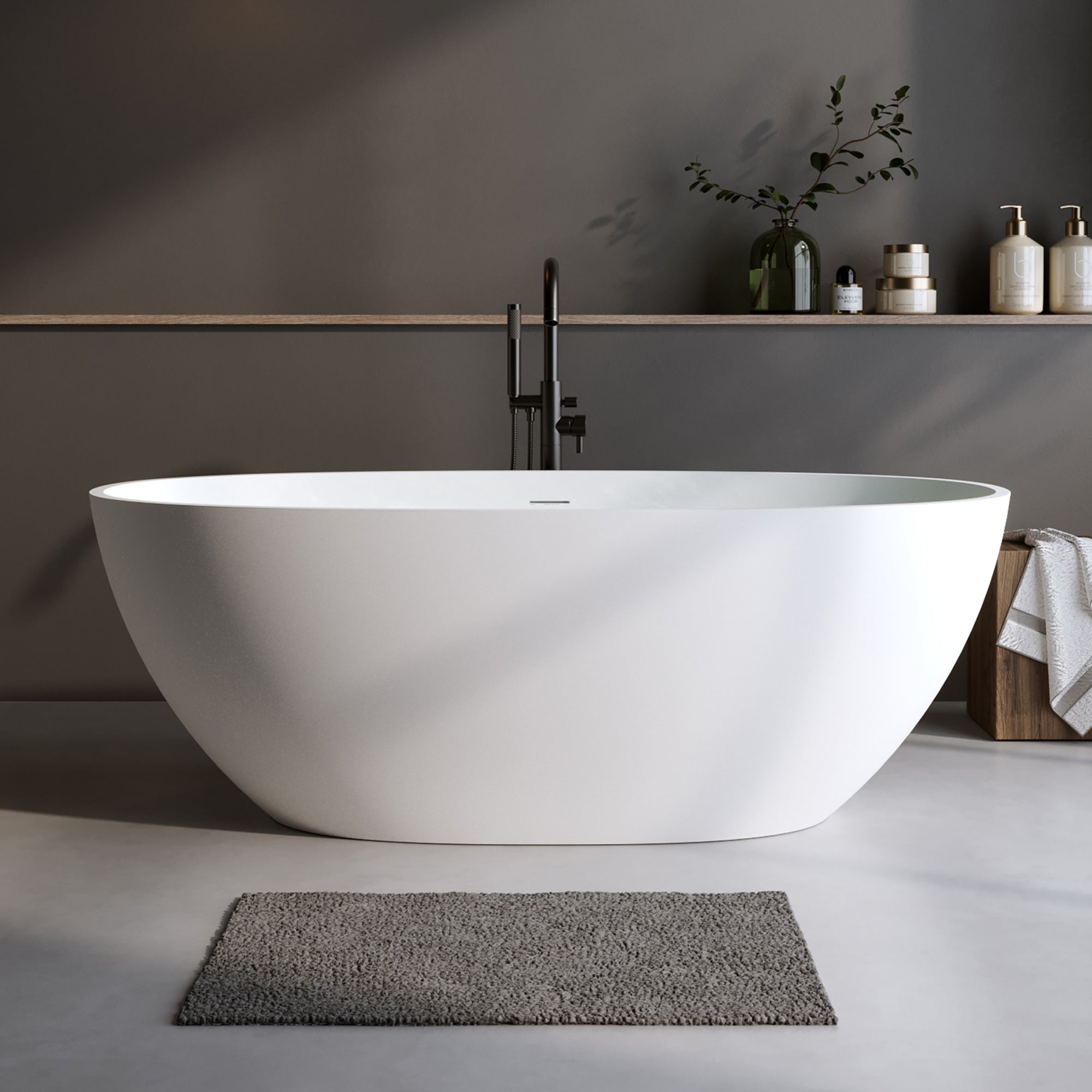 Solid Surface Matte Freestanding Bathtub Stone Resin Overflow Homary