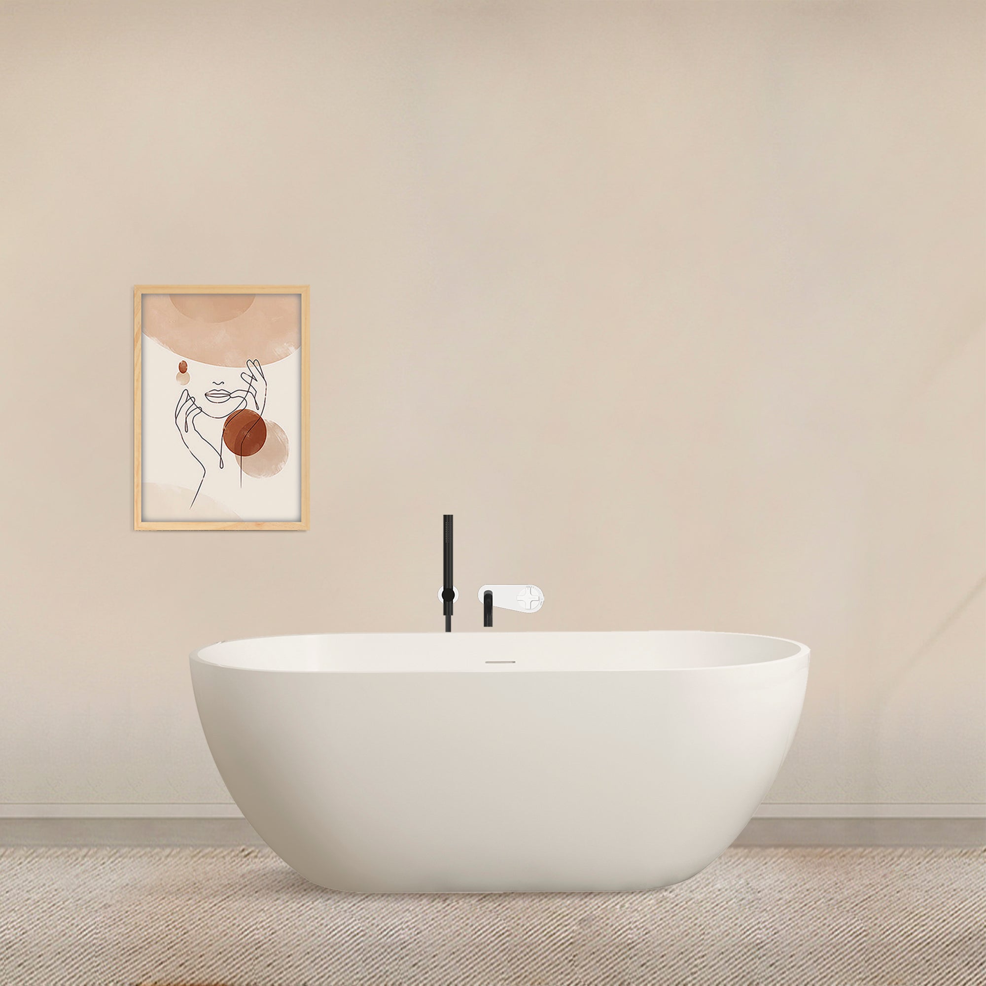 Oval Stone Resin Solid Surface Freestanding Bathtub Bathroom Homary
