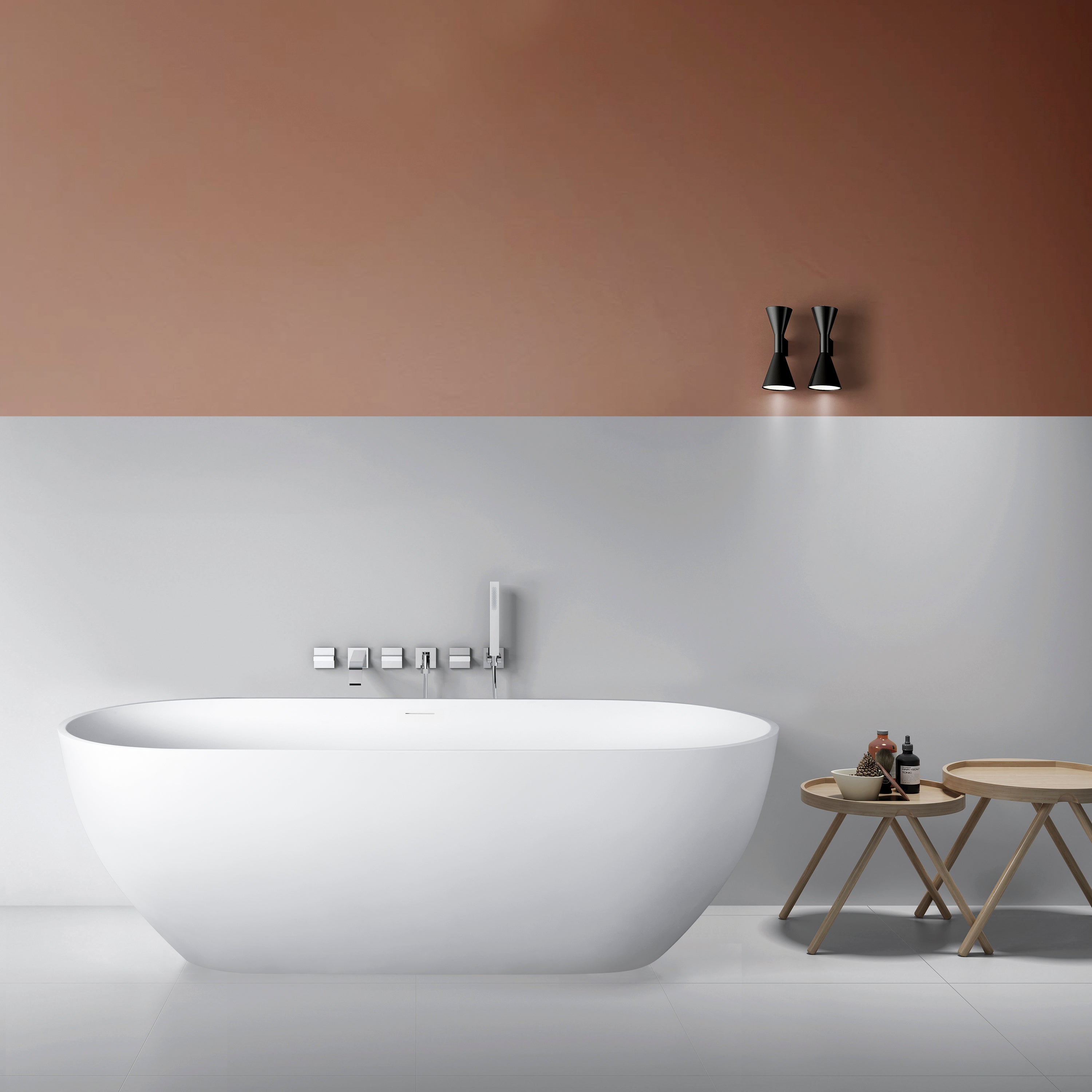Freestanding Solid Surface Soaking Bathtub Bathroom Homary