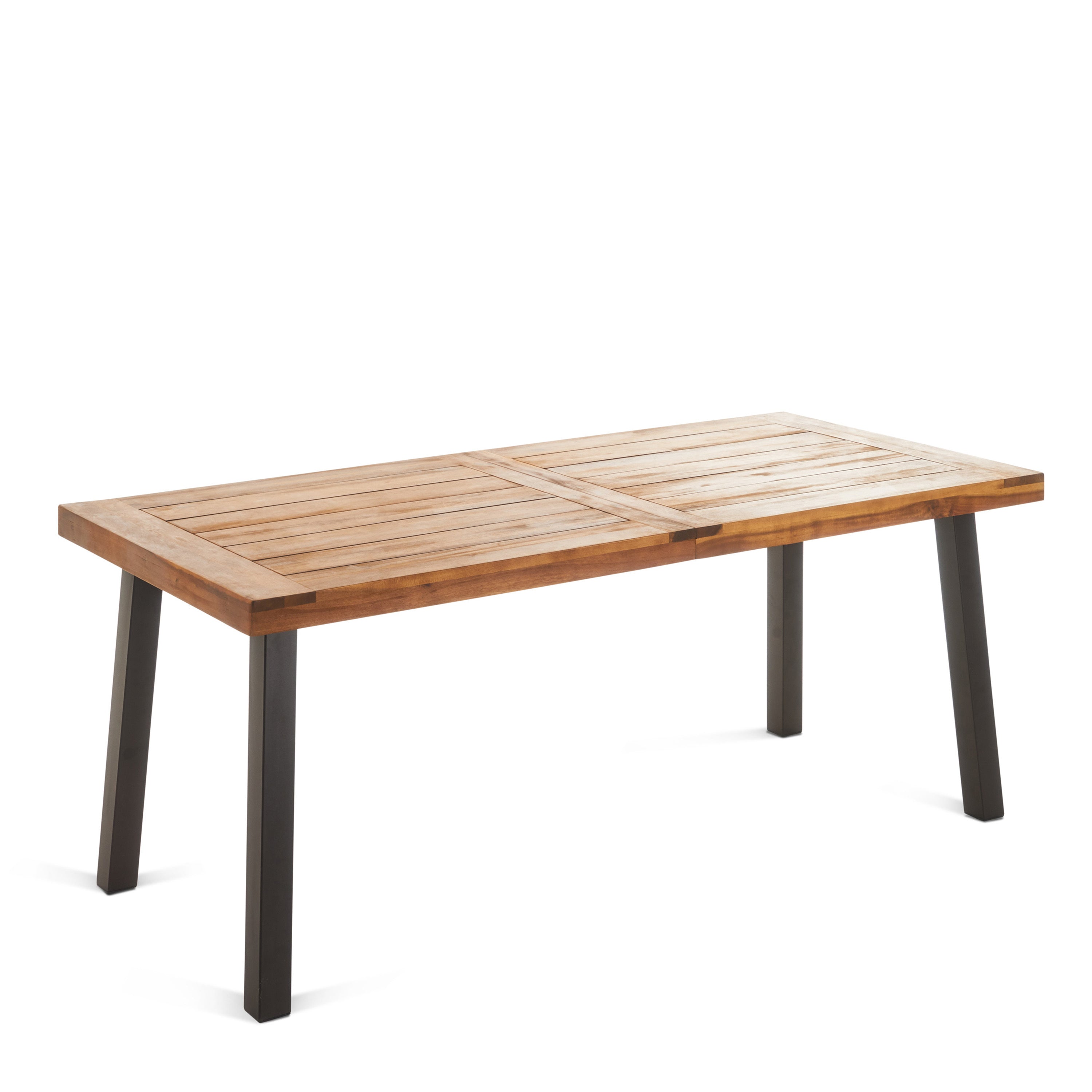 DELLA Teak Finish Dining Table Modern Industrial Acacia Top Homary