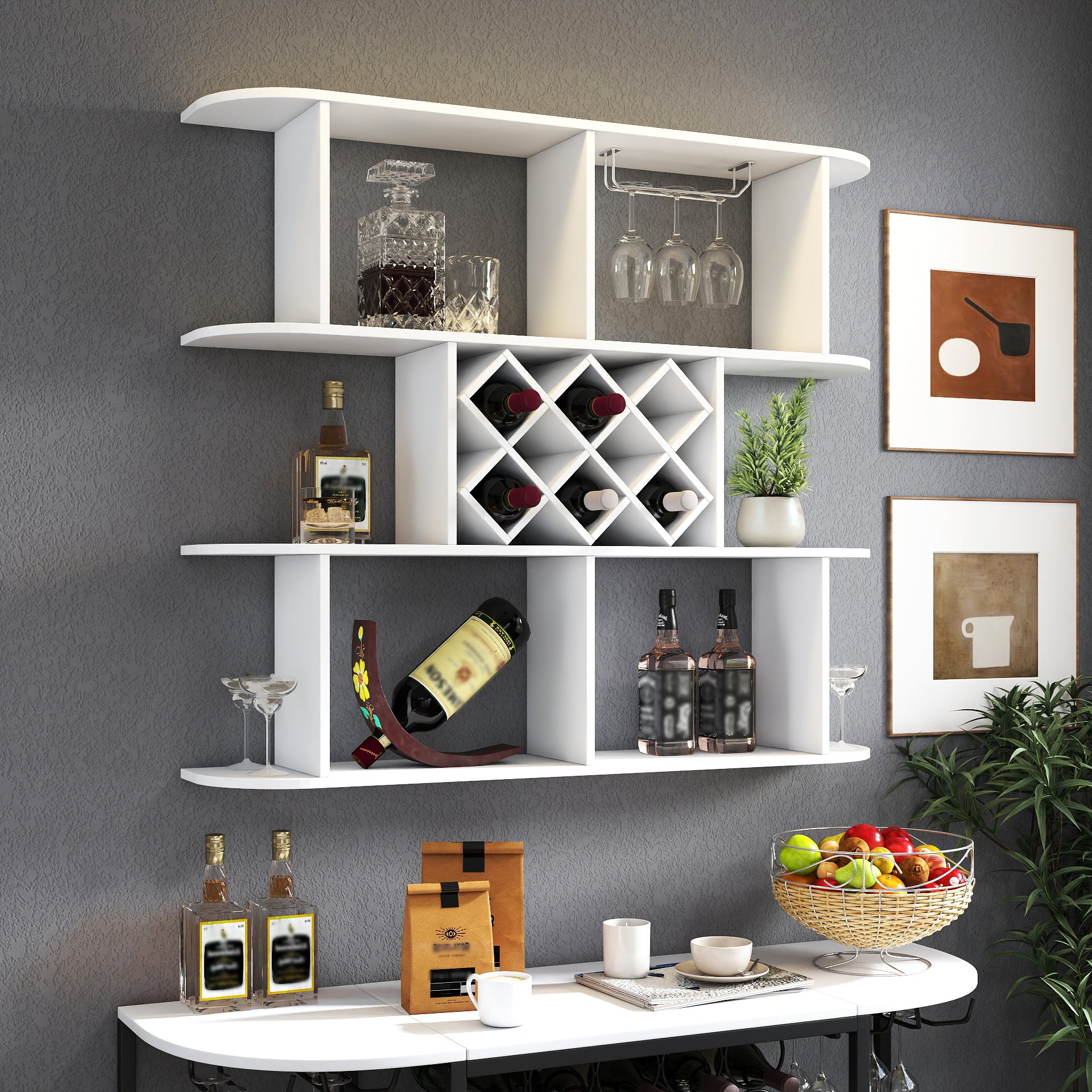 Rustic 3 Tier Wall Mounted Wine Rack Wooden Glass Holder Home Bar Dining lazy boy