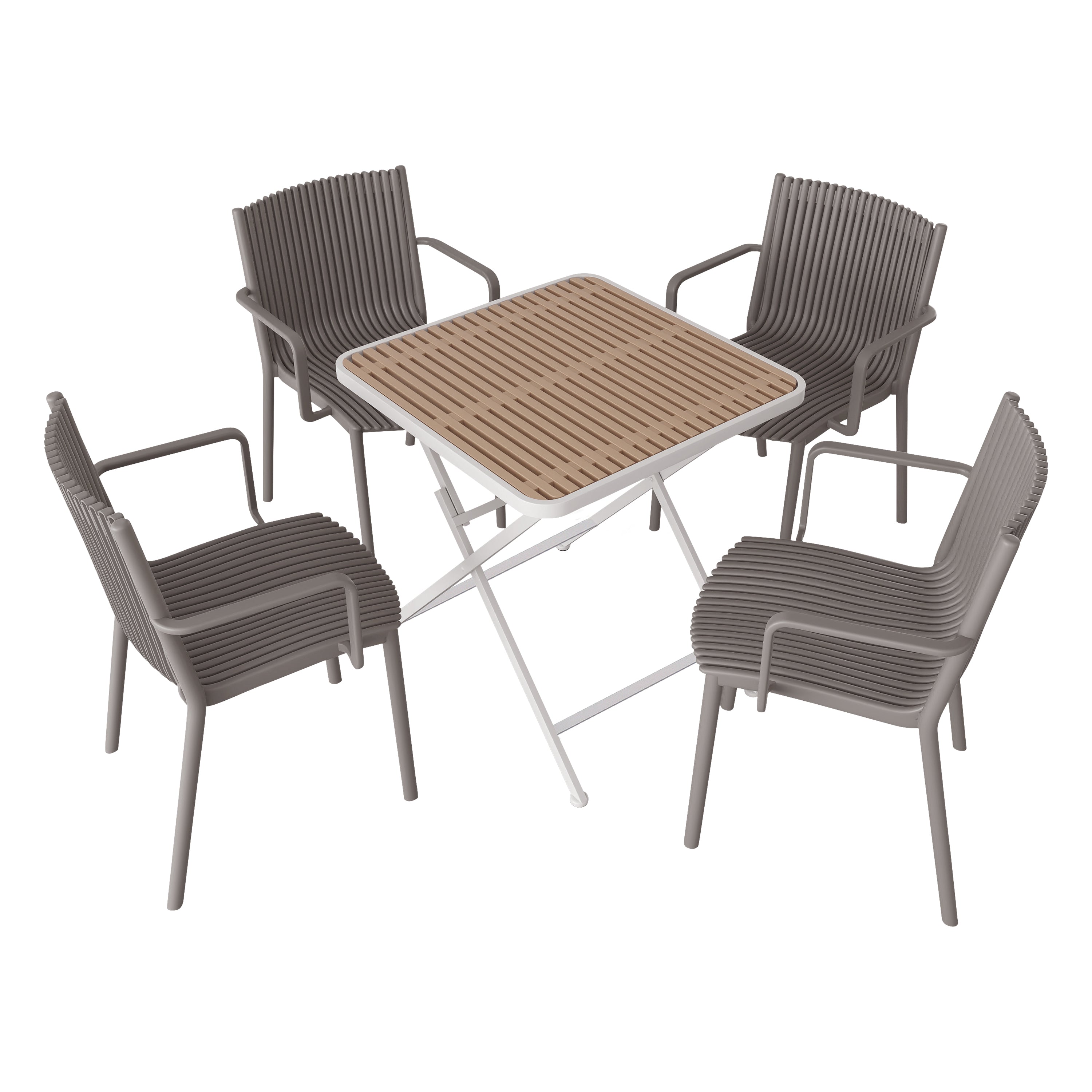 4-Piece Modern Stackable Plastic Armchair Folding Table Homary