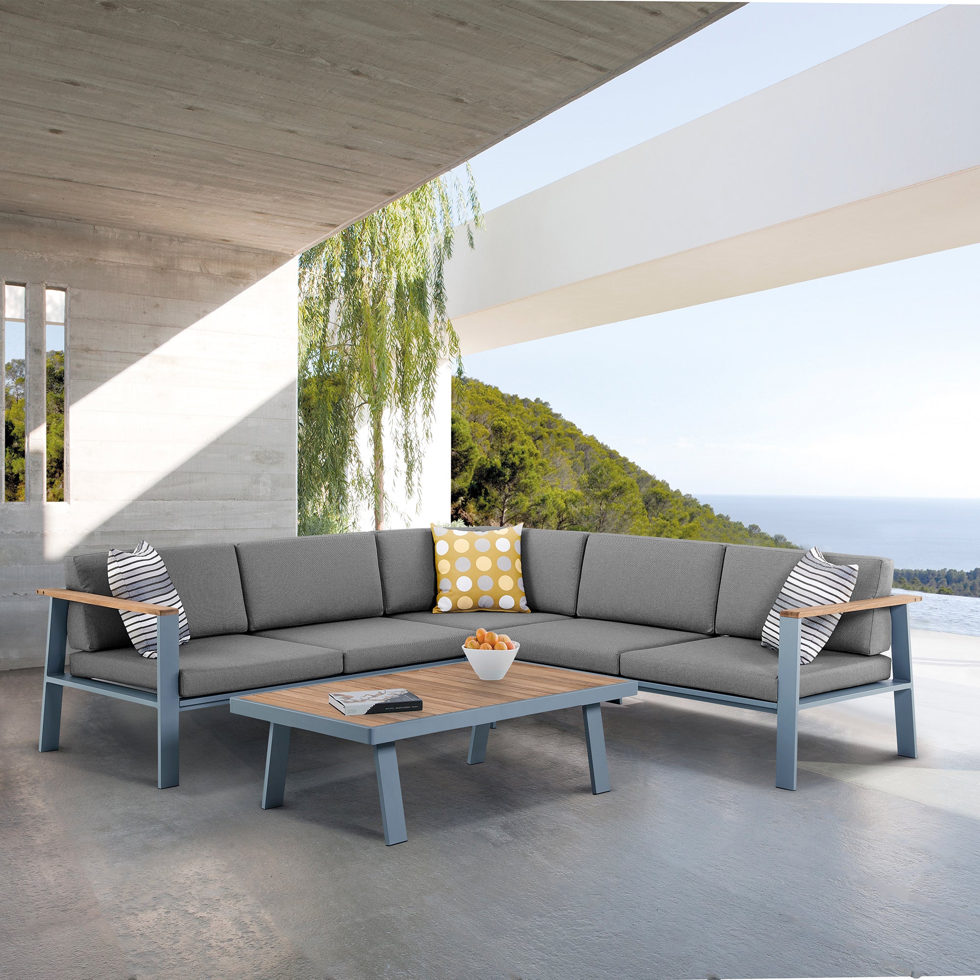 Nofi Outdoor Patio Sectional Set Gray Finish Teak Wood Homary