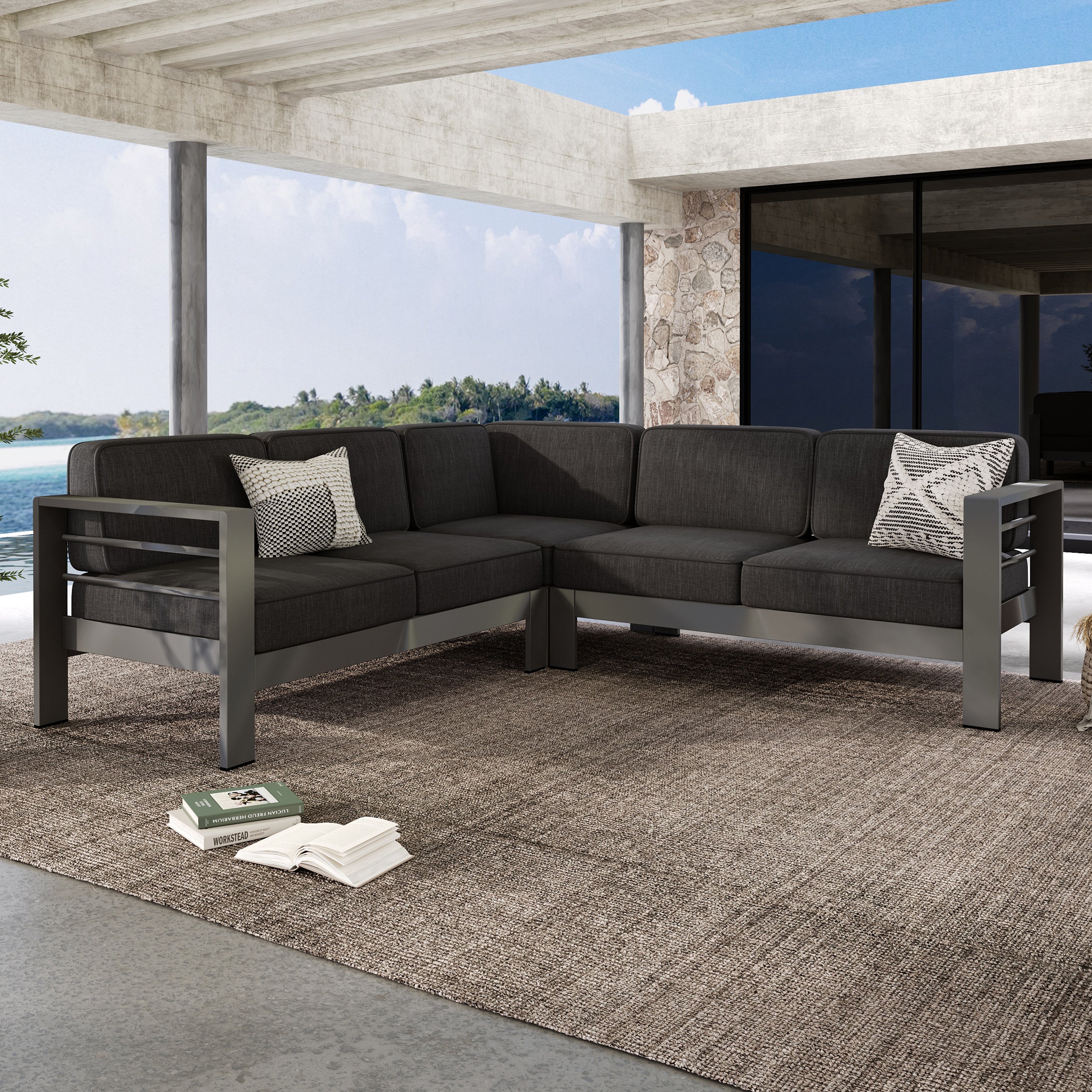 Outdoor V-Shaped Aluminum Sectional Sofa Set Weather-Resistant lazy boy