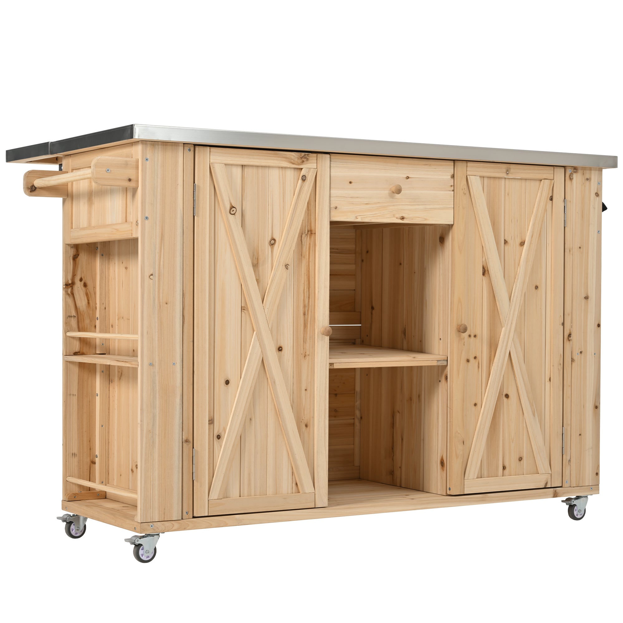 Fir Wood Outdoor Kitchen Island with Stainless Steel Top Homary