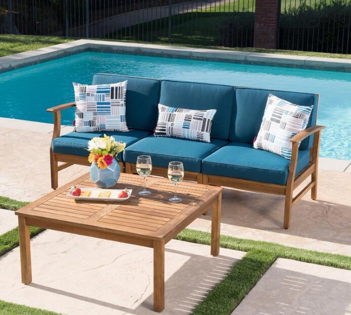 PERLA 3-Seater Outdoor Sofa and Table Set Blue Homary