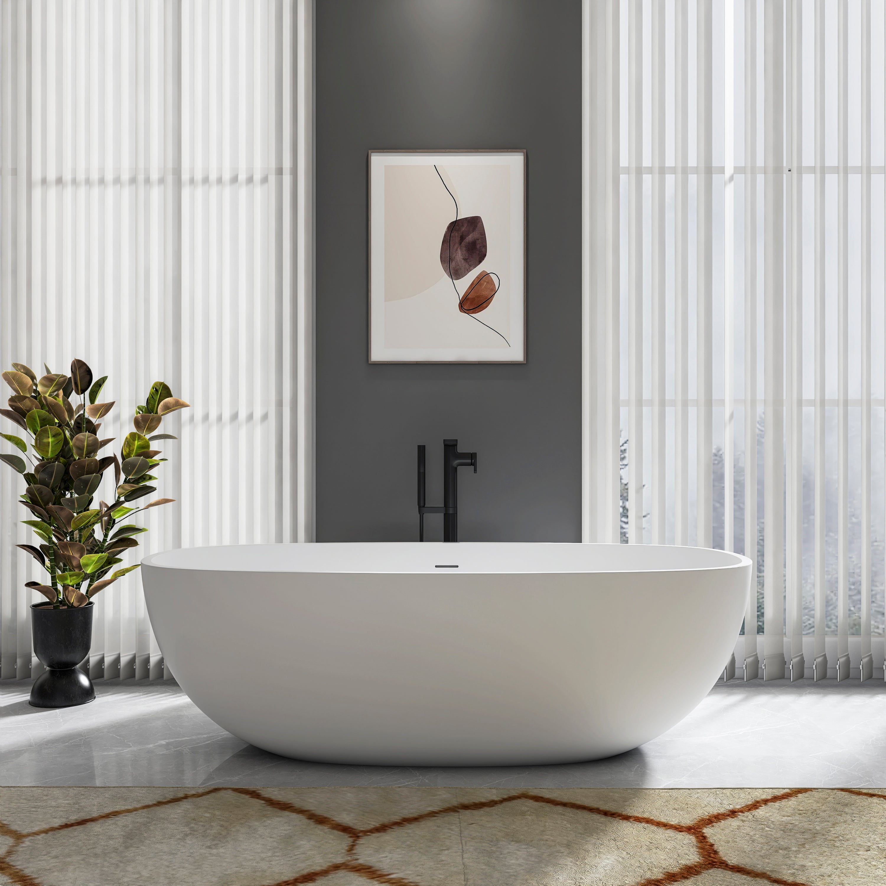 Freestanding Solid Surface Soaking Bathtub Bathroom Homary