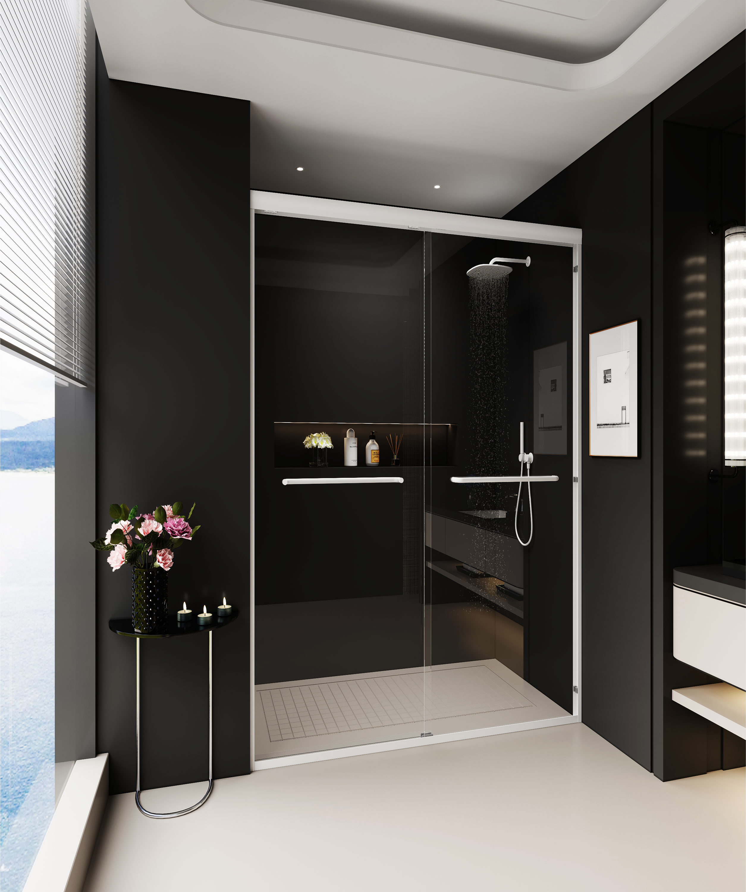 Double Sliding Shower Door Semi-Frameless Tempered Glass Bathroom Homary
