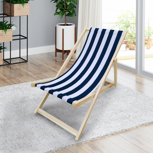 Populus Wood Sling Folding Chaise Lounge Chair Blue Stripe homary