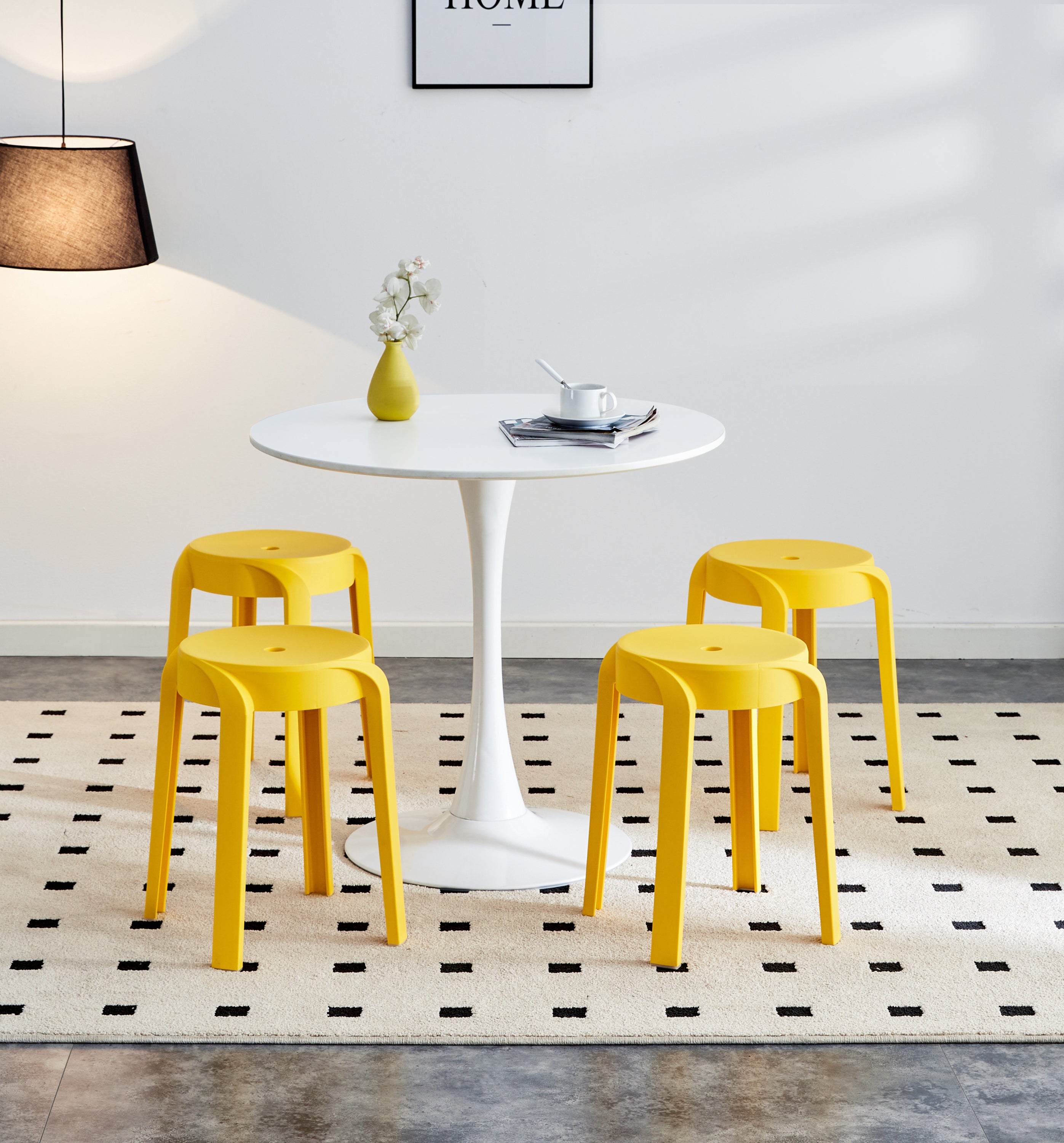 6 Pack Stackable Plastic Classroom Stools - Mustard, Nesting Homary