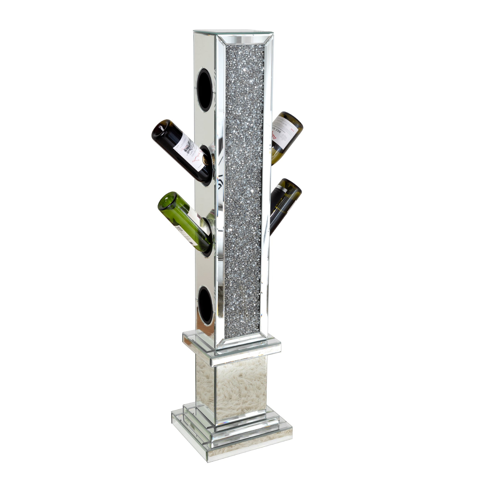 UK Style Silver Mirrored Wine Bottle Holder Crushed Diamond MDF Glass lazy boy