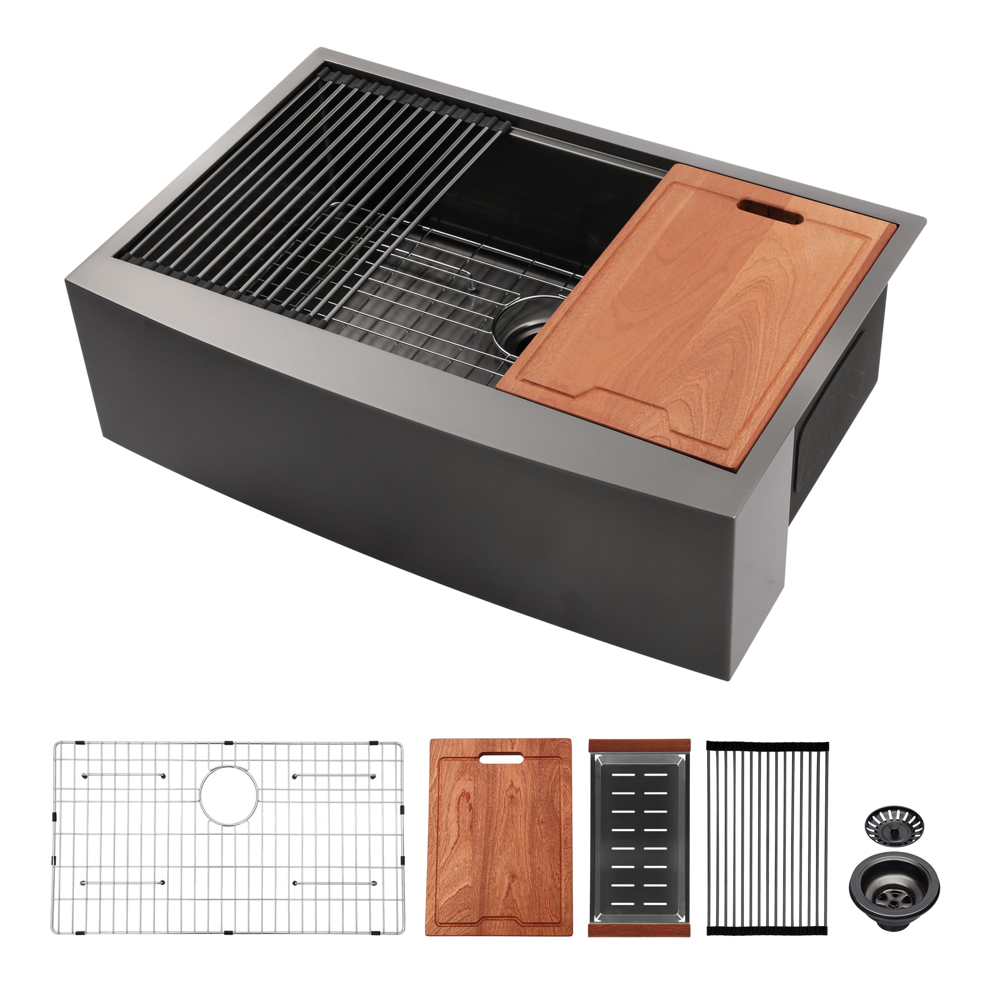 Gunmetal Black 16 Gauge Stainless Steel 33" Farmhouse Workstation Apron Sink Home Decor lazy boy