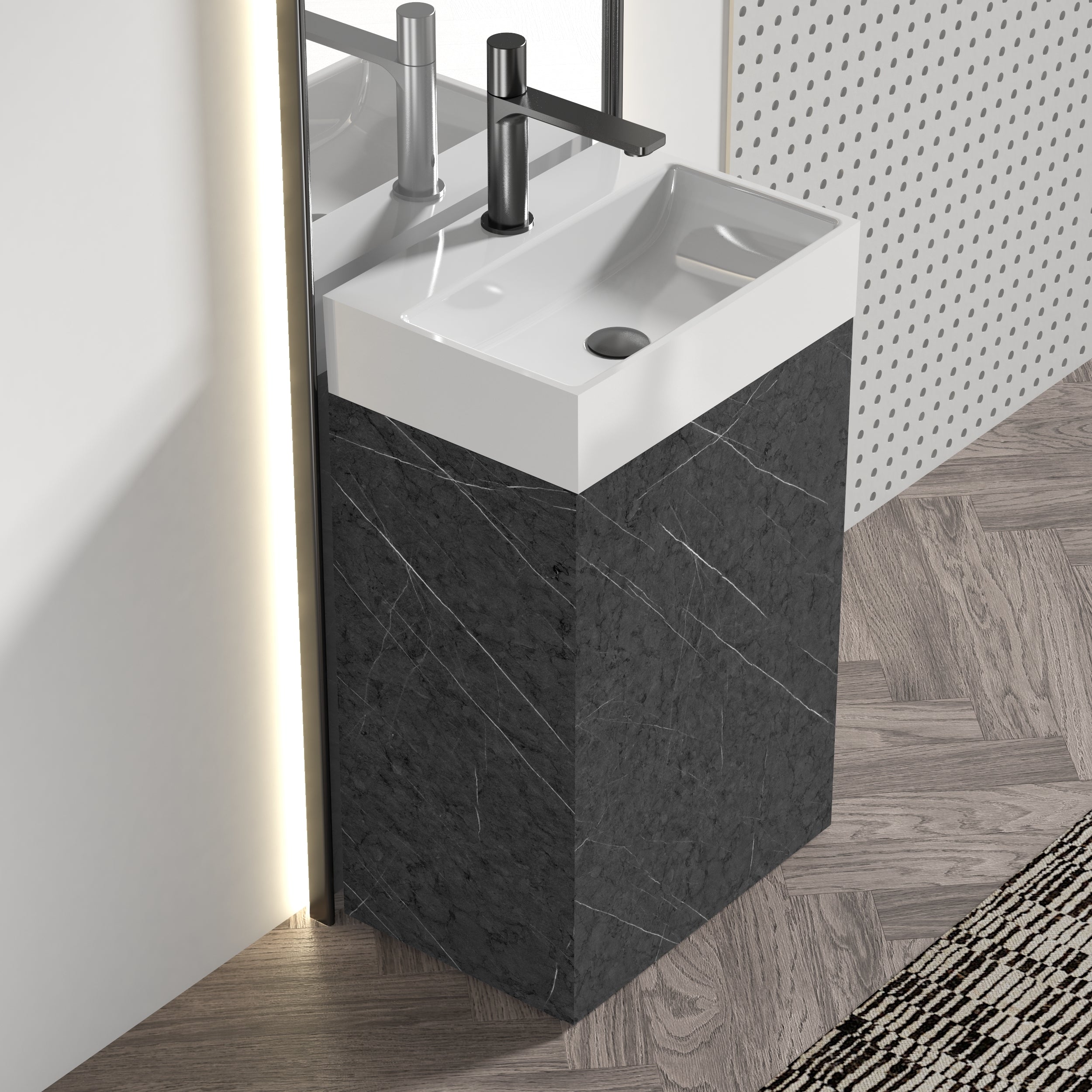 Black Marble Bathroom Vanity Ceramic Sink Freestanding KD zuri