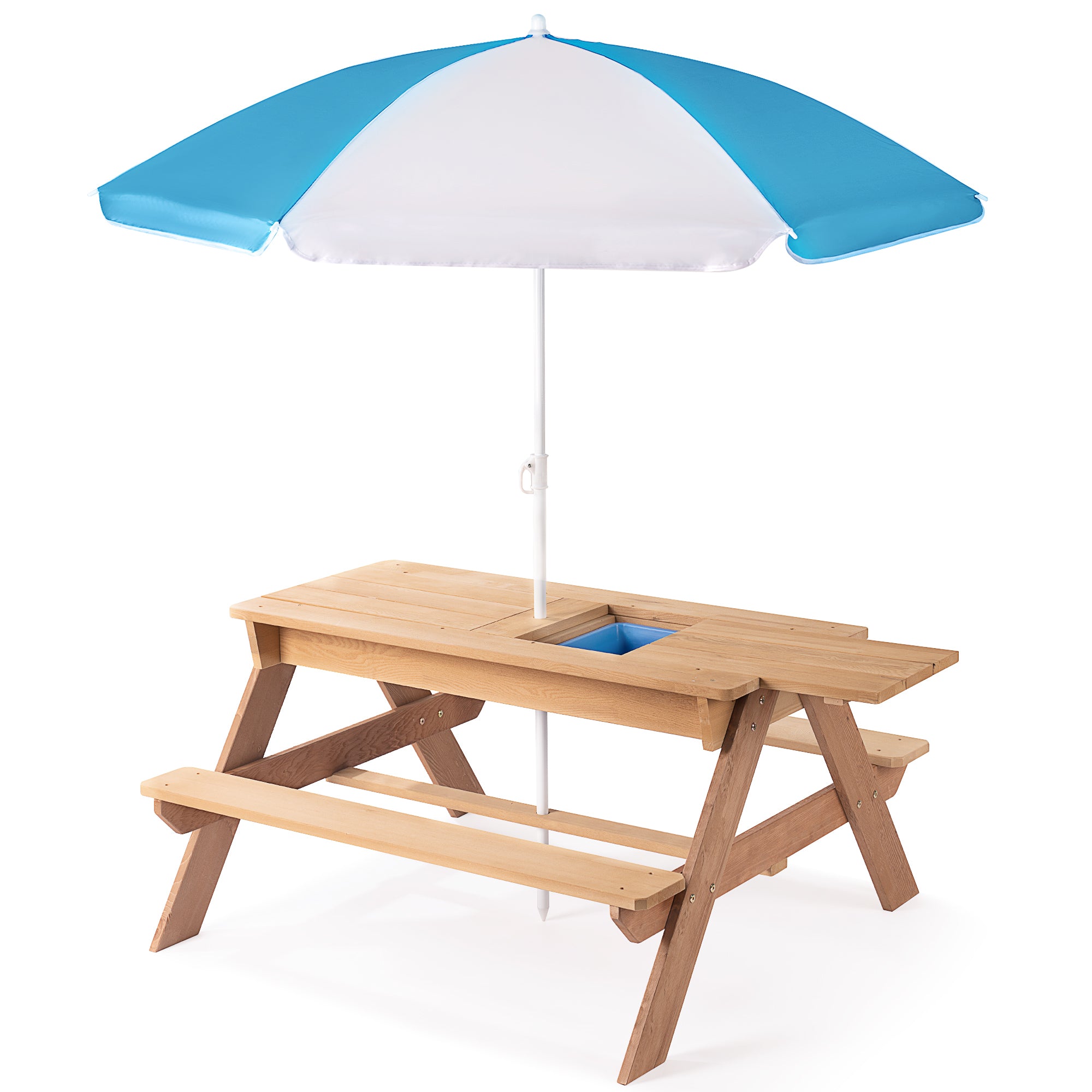 Gray Solid Cedar Kids Outdoor Picnic Table Umbrella Sand-Water Activity Homary