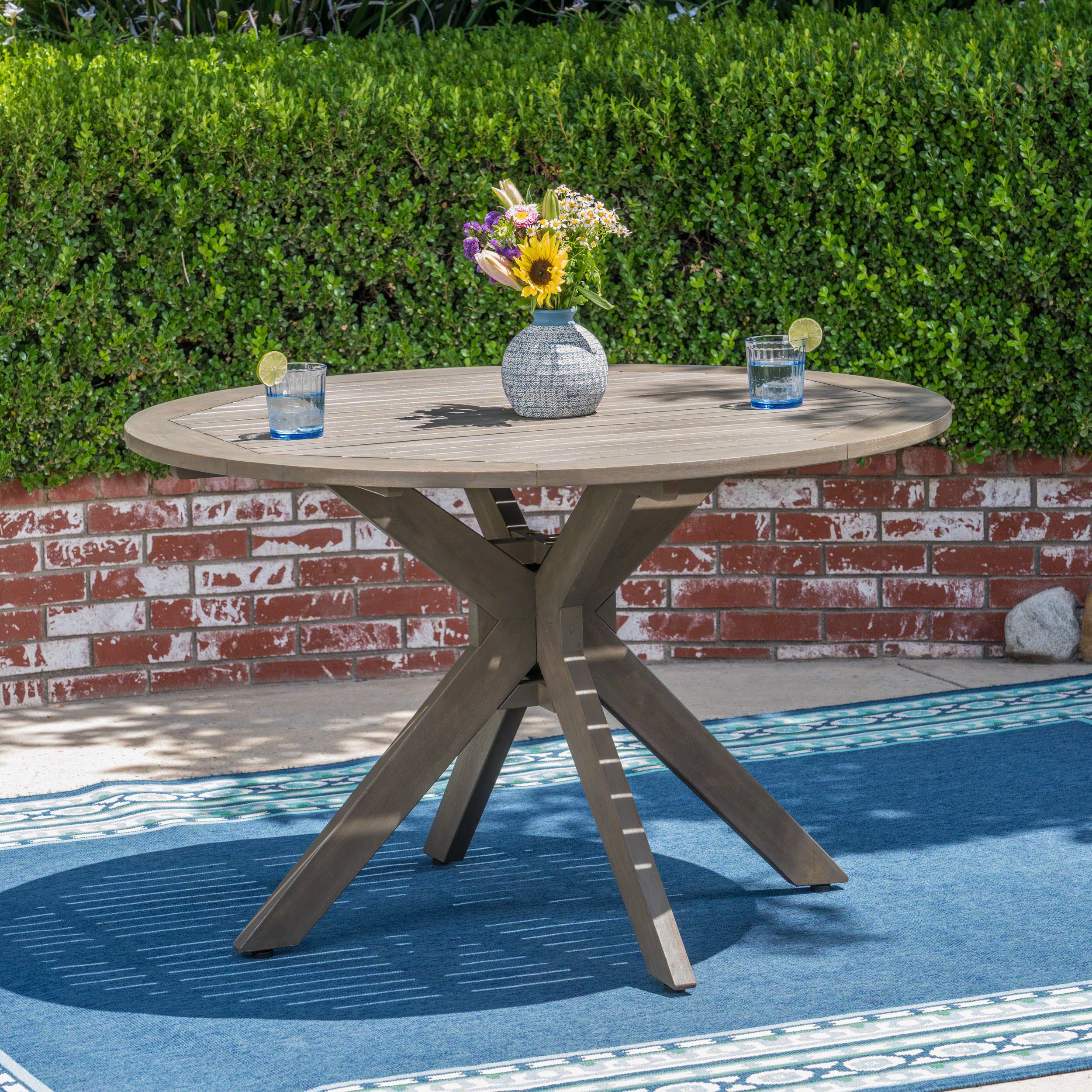Stanford Outdoor Round Acacia Wood Dining Table - X Base Design Homary