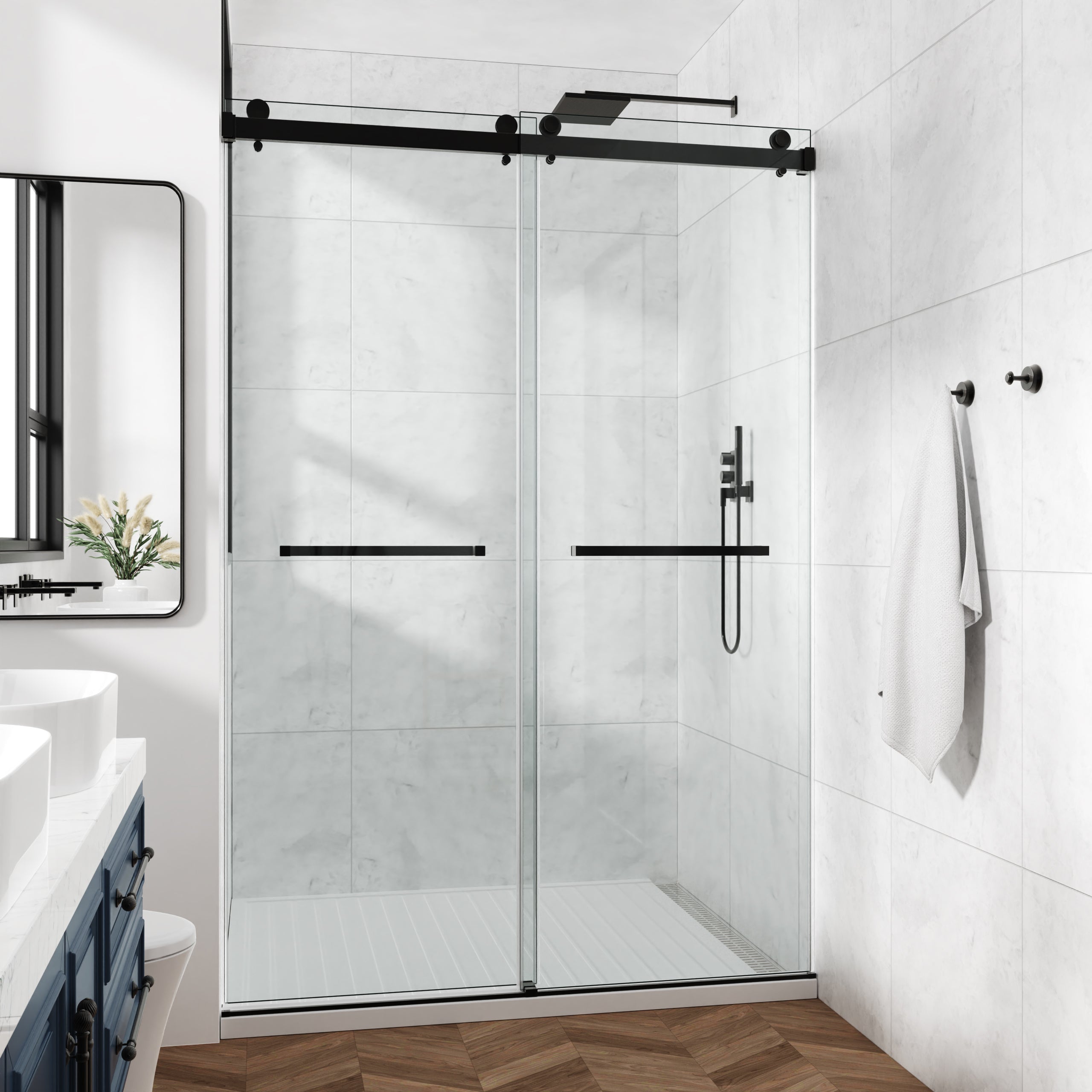 Frameless Double Sliding Shower Door Tempered Glass Stainless Steel Homary