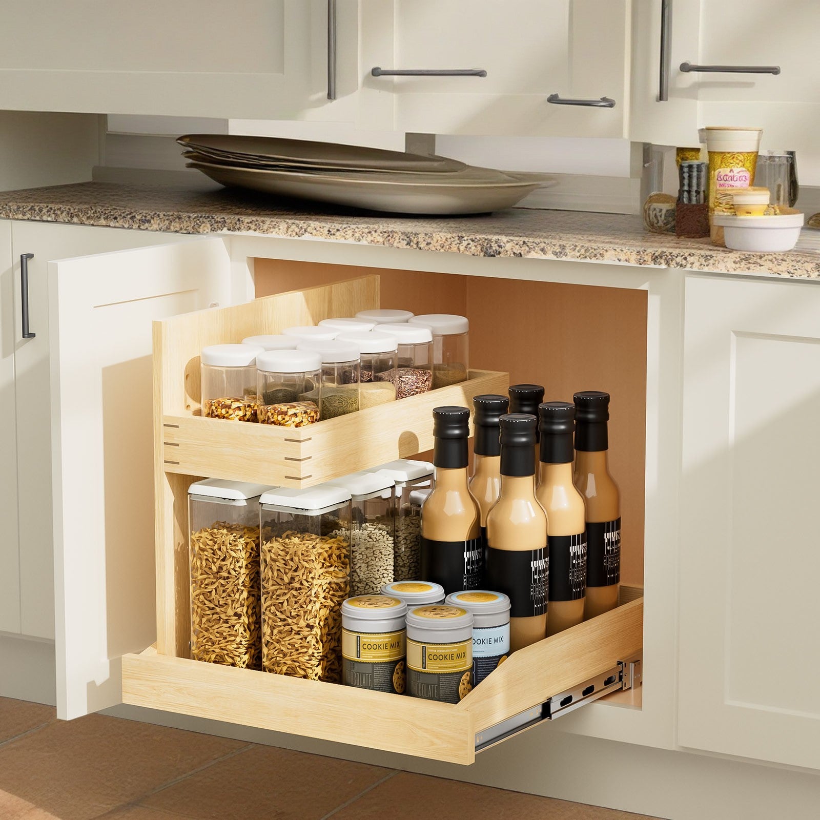 Under Sink Organizer 2 Tier Pull Out Hard Close Adjustable U Bracket Left Kitchen lazy boy