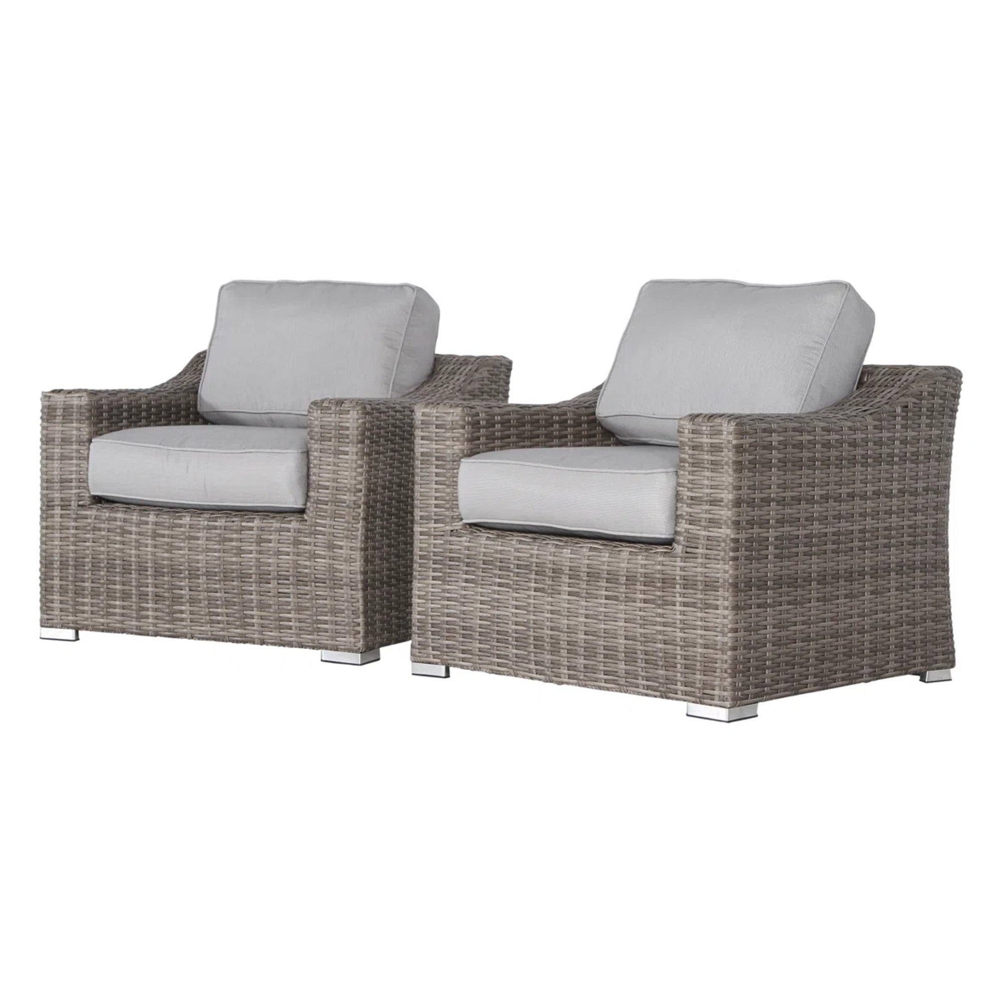 Grey Mix Modern Wicker Patio Chair Set 33x33x26" Aluminum Cushioned Homary