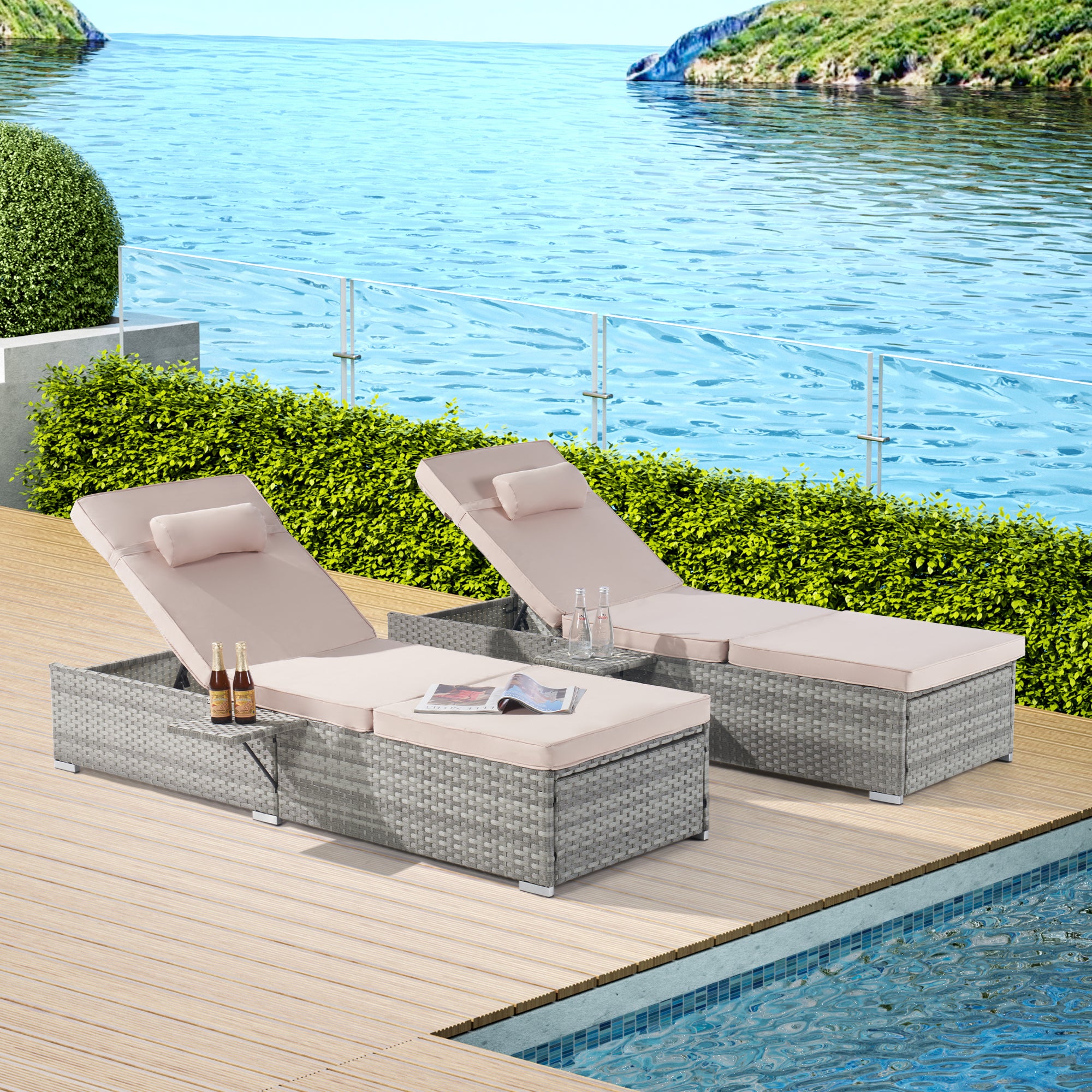 Outdoor PE Rattan Sofa Set Deck Chair Gray Homary