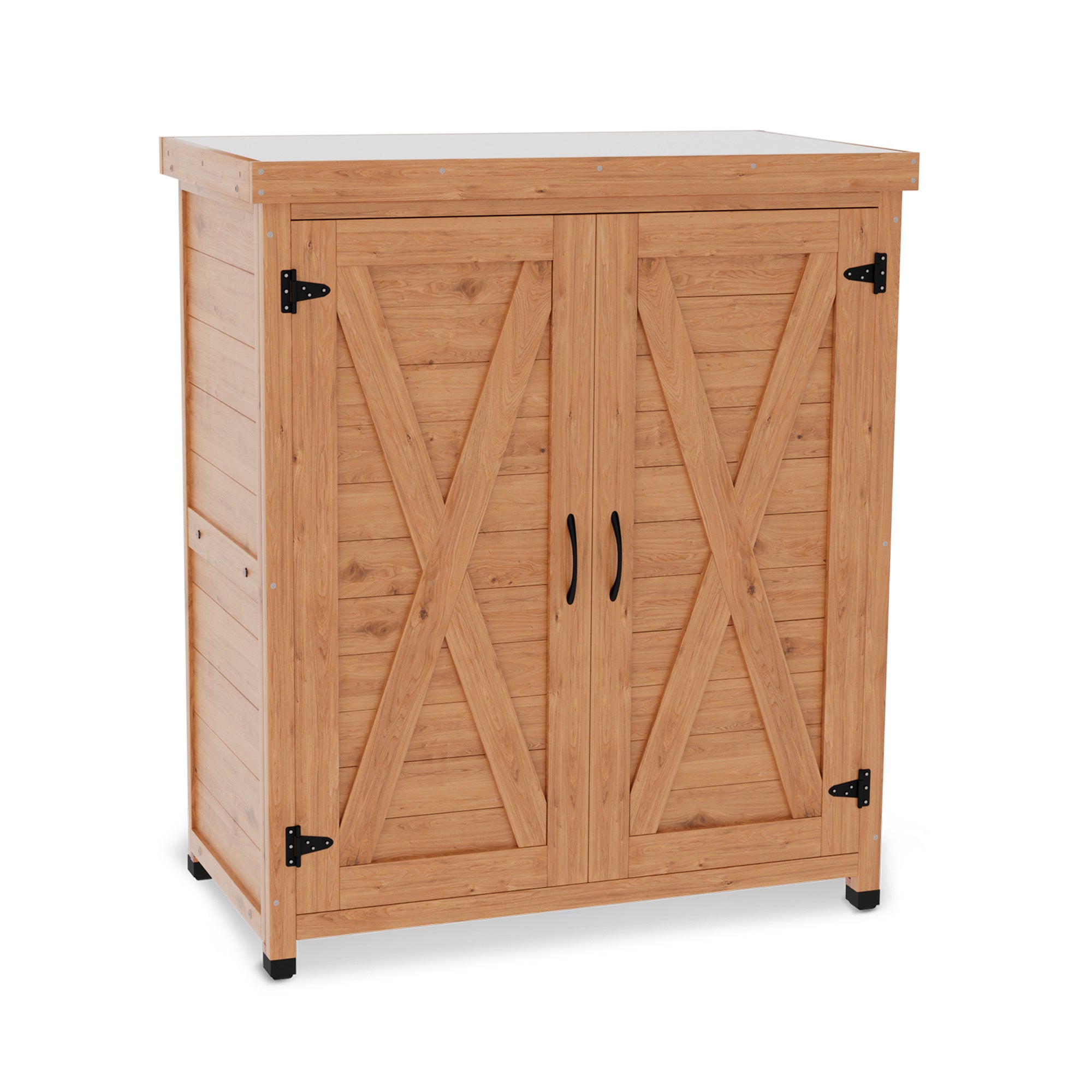 Rustic Cedar Potting Bench with Storage Cabinet Metal Top Outdoor Patio Homary