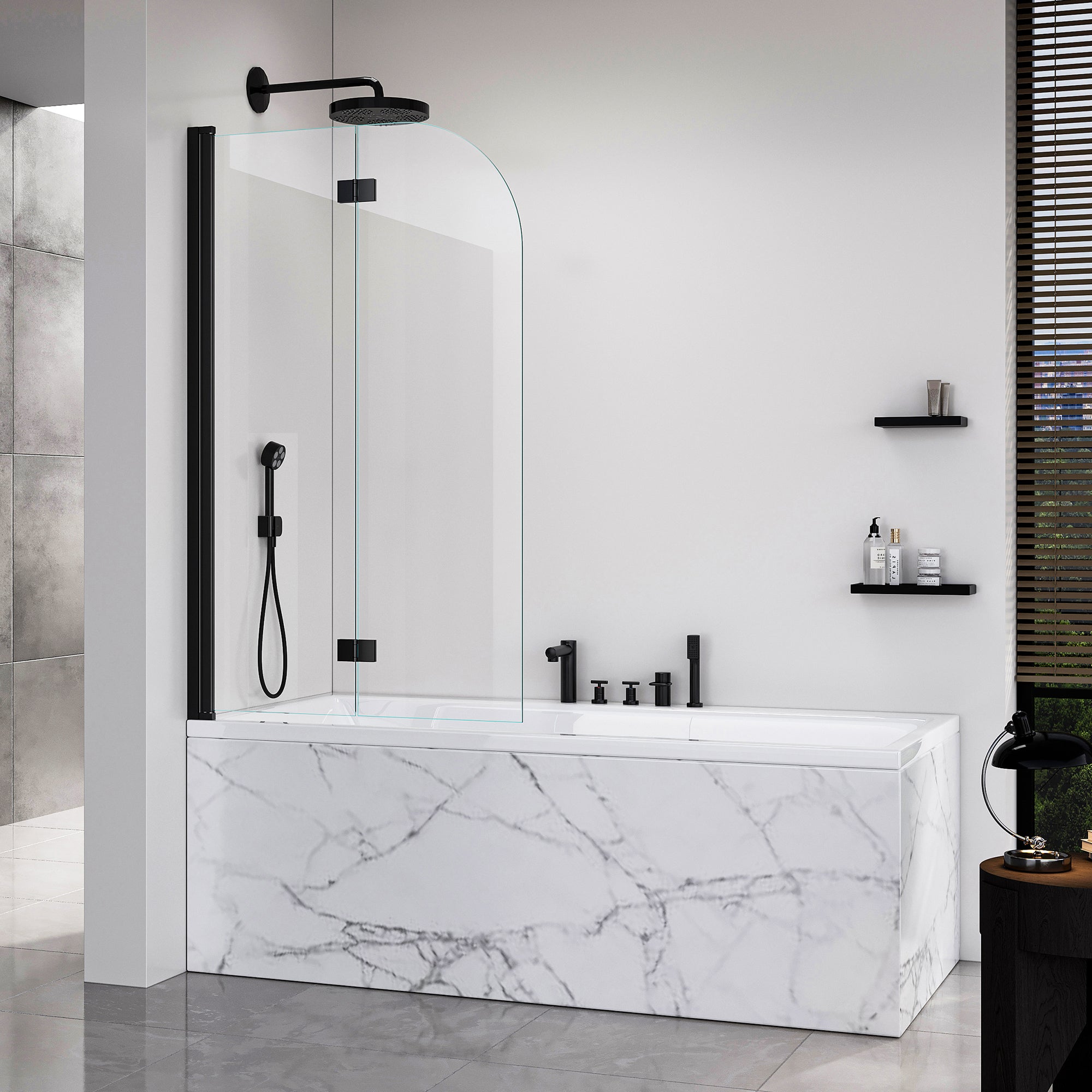 Frameless Double-Folding Shower Doors Bathtub Tempered Glass Homary