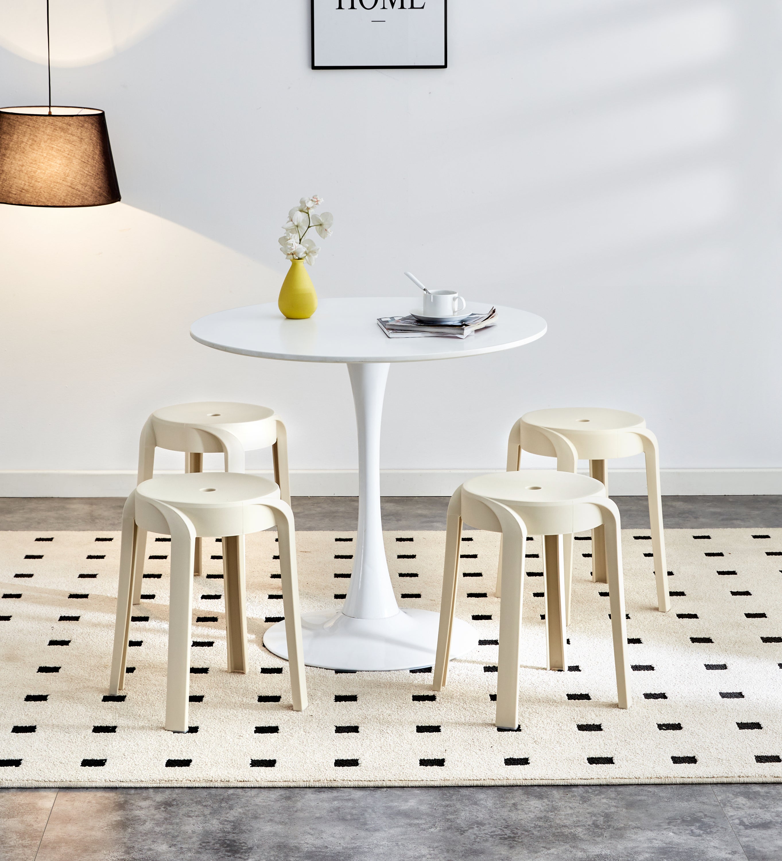 6 Pack Stackable Plastic Classroom Stools - Beige, Nesting Homary