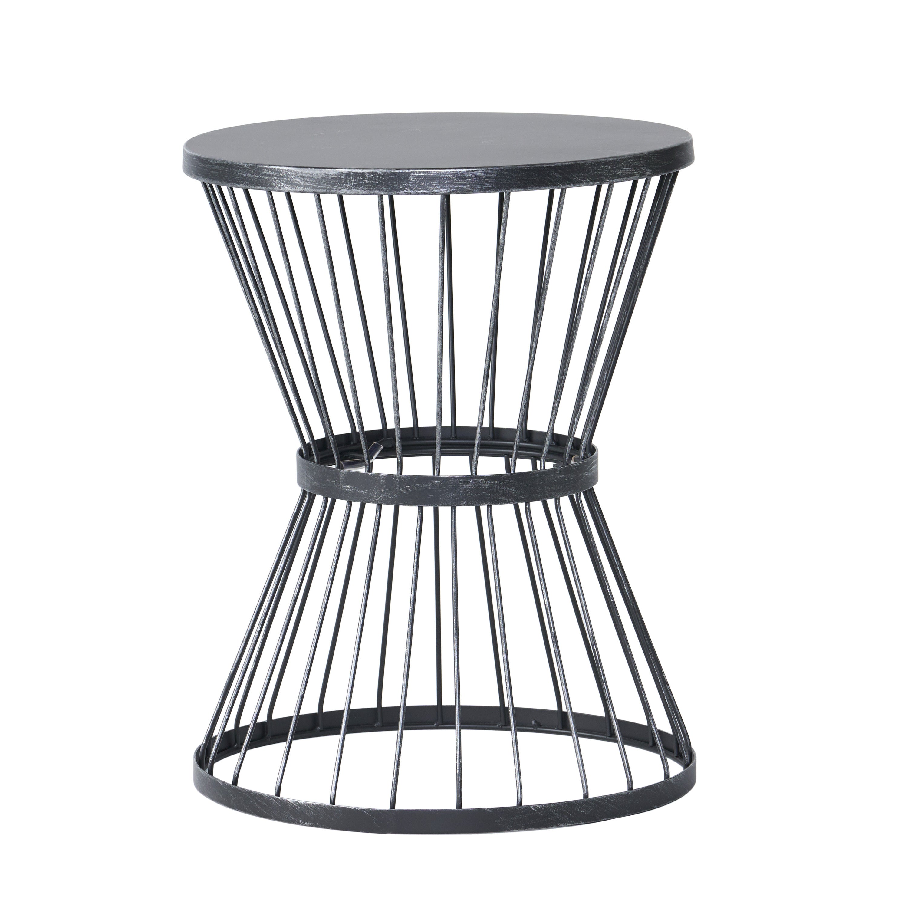 LASSEN Matte Black Iron Outdoor Side Table Modern Hourglass Design Homary