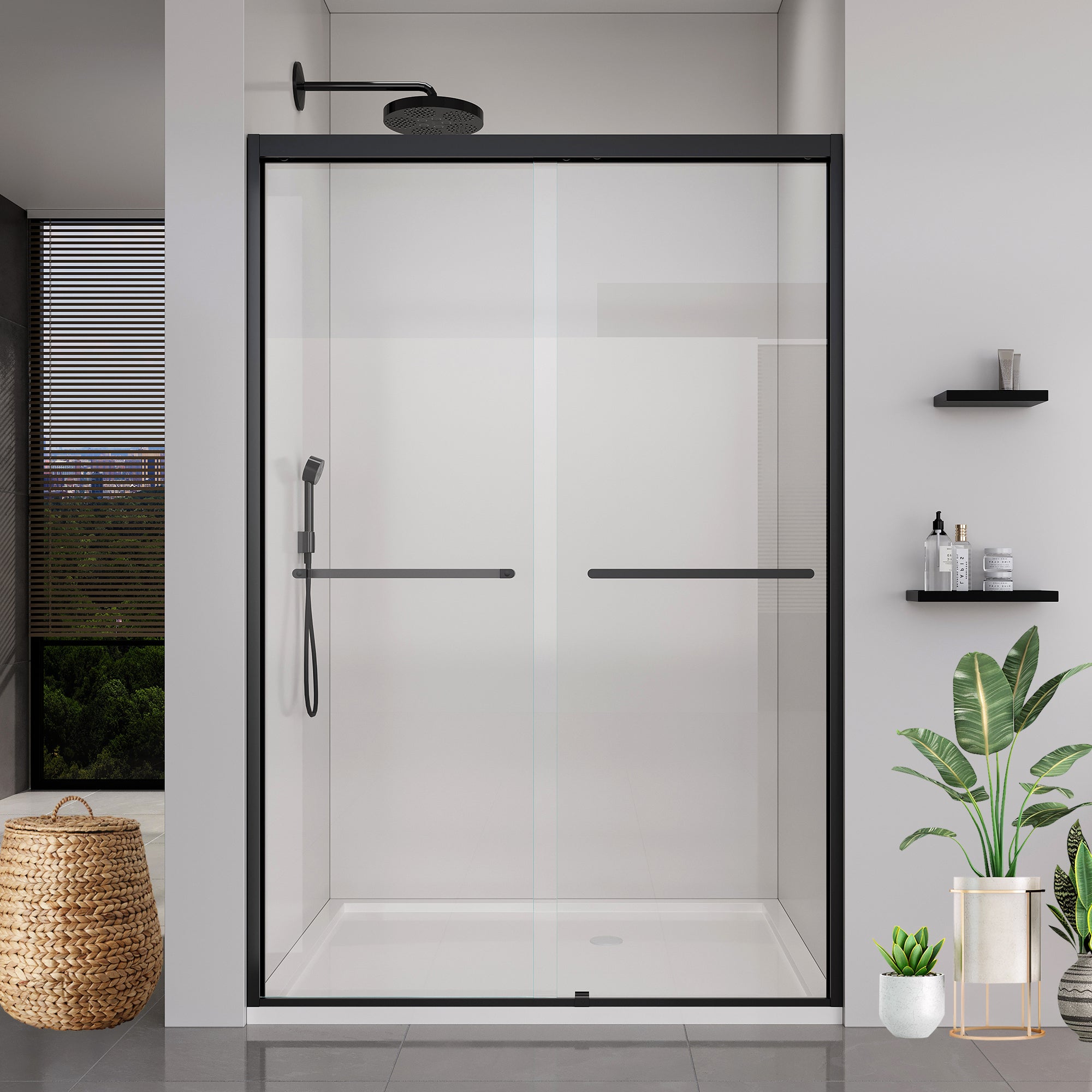 Double Sliding Soft-Close Shower Doors SGCC Tempered Glass Matte Black Homary
