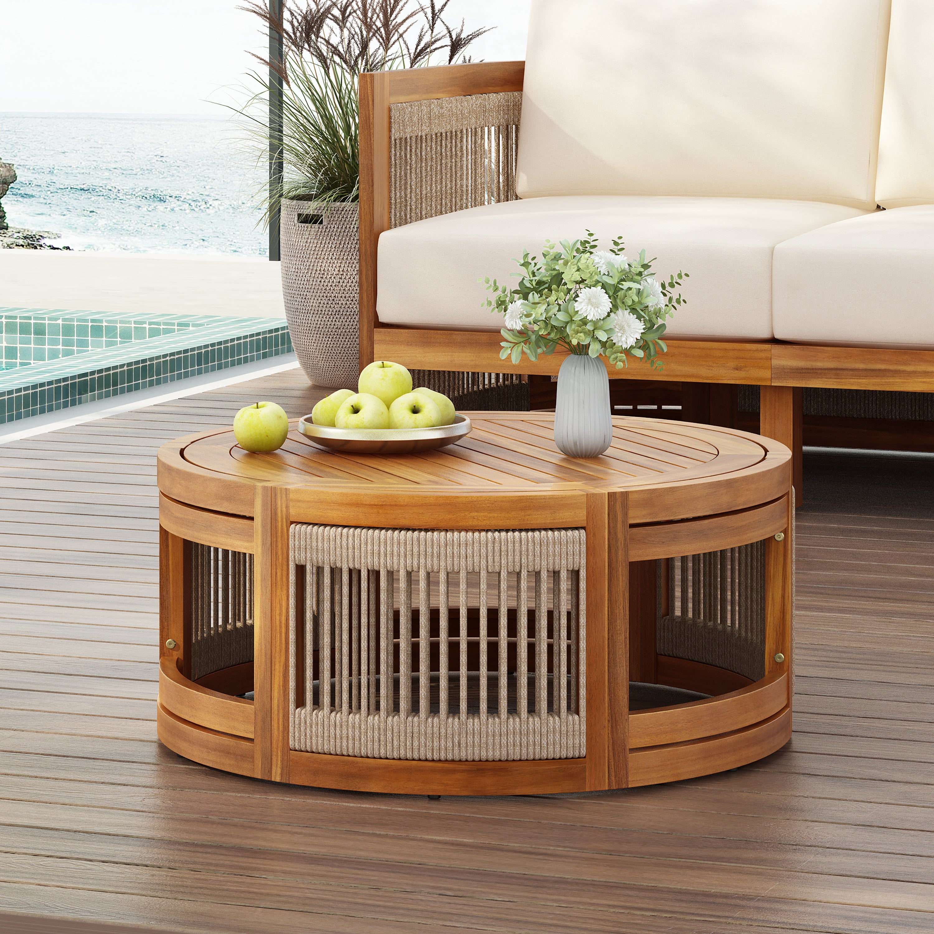 Acacia Wood Outdoor Coffee Table - Natural Beauty for Garden Homary