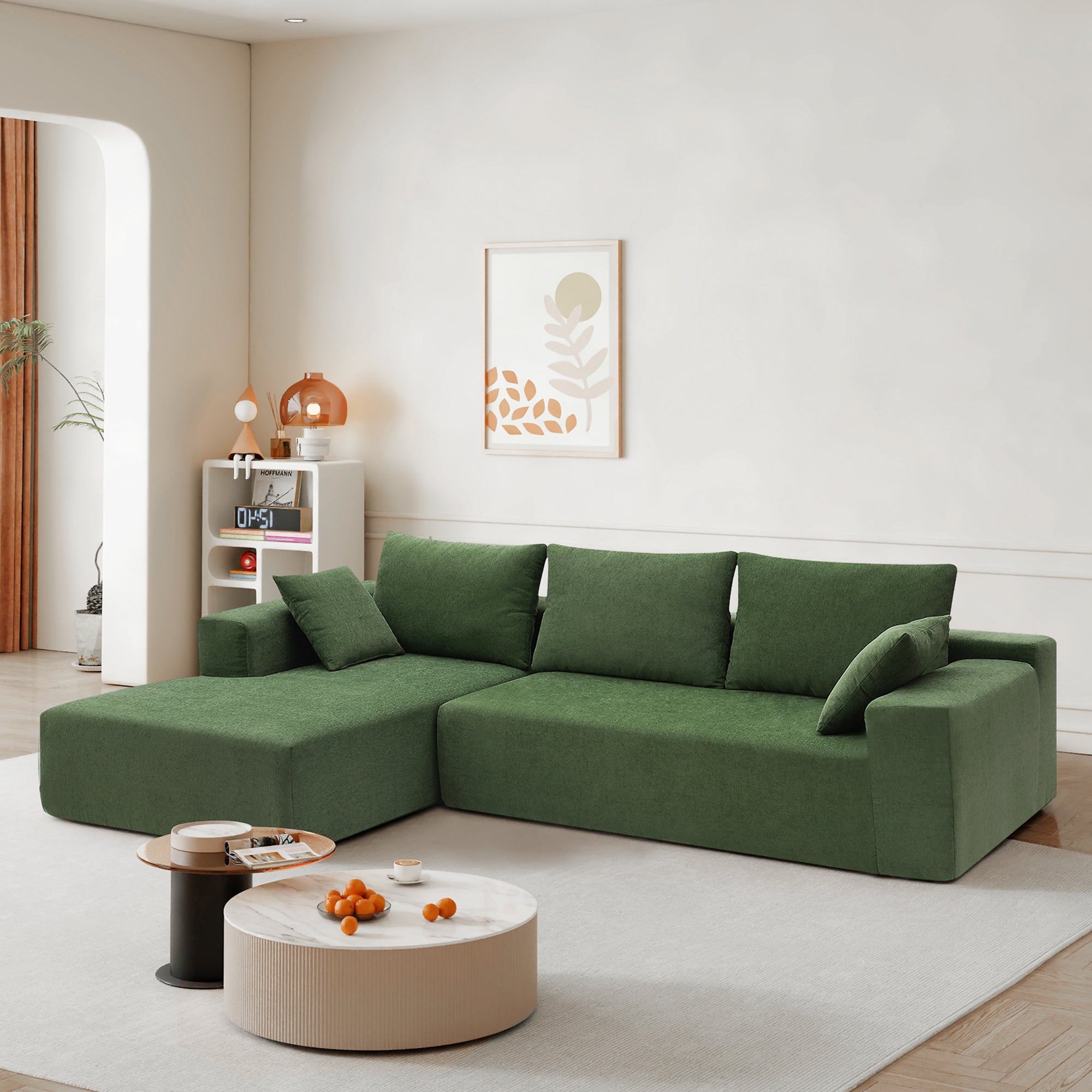 109*68' Modular Sectional Living Room Sofa Set, Modern Minimalist Style Couch, Upholstered Compressed Sofa for Living Room, Bedroom, Salon, 2 PC Free Combination, L-Shape, Cream