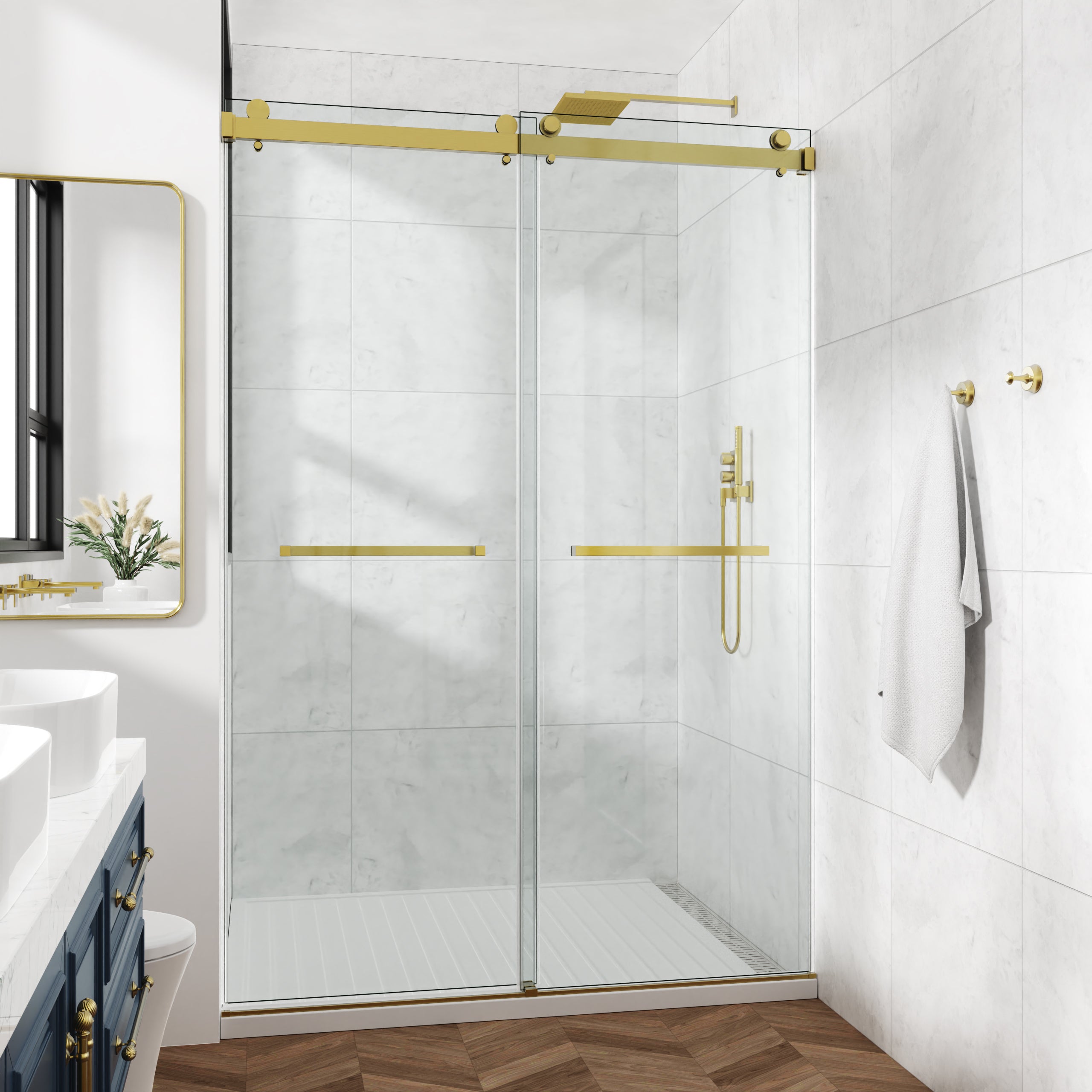 Frameless Double Sliding Shower Door SGCC Tempered Glass Homary