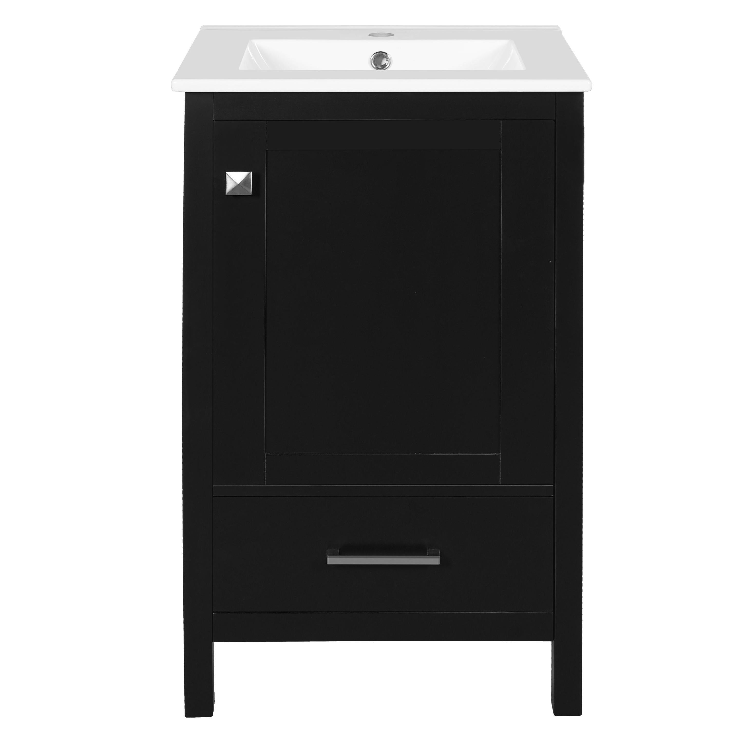 Modern Bathroom Vanity Ceramic Sink Soft-Close Drawer Black Homary