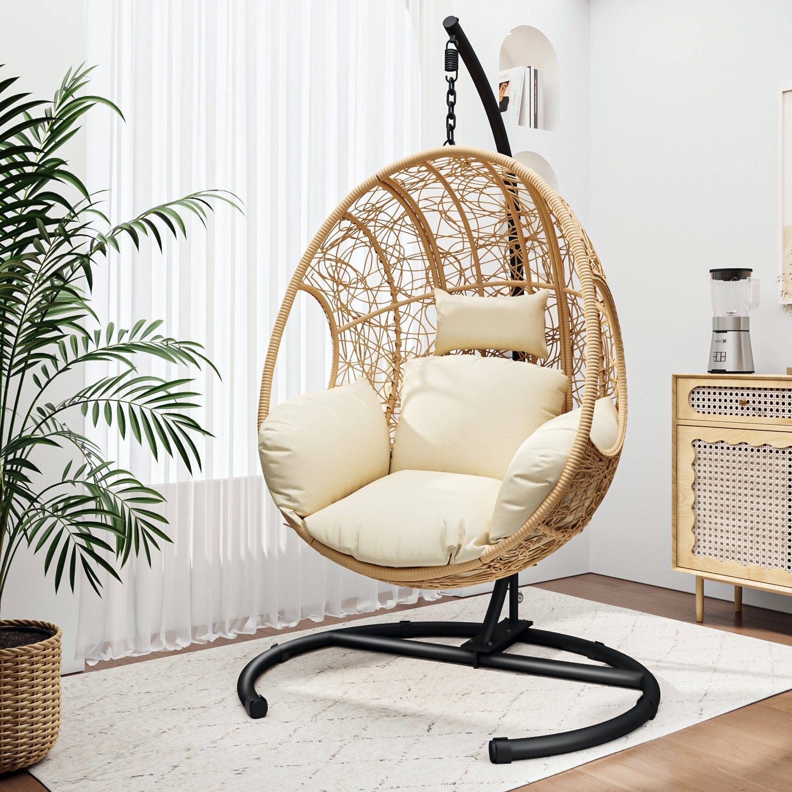 New Comming Outdoor Indoor PE wicker Swing Egg Chair Natural color lazy boy