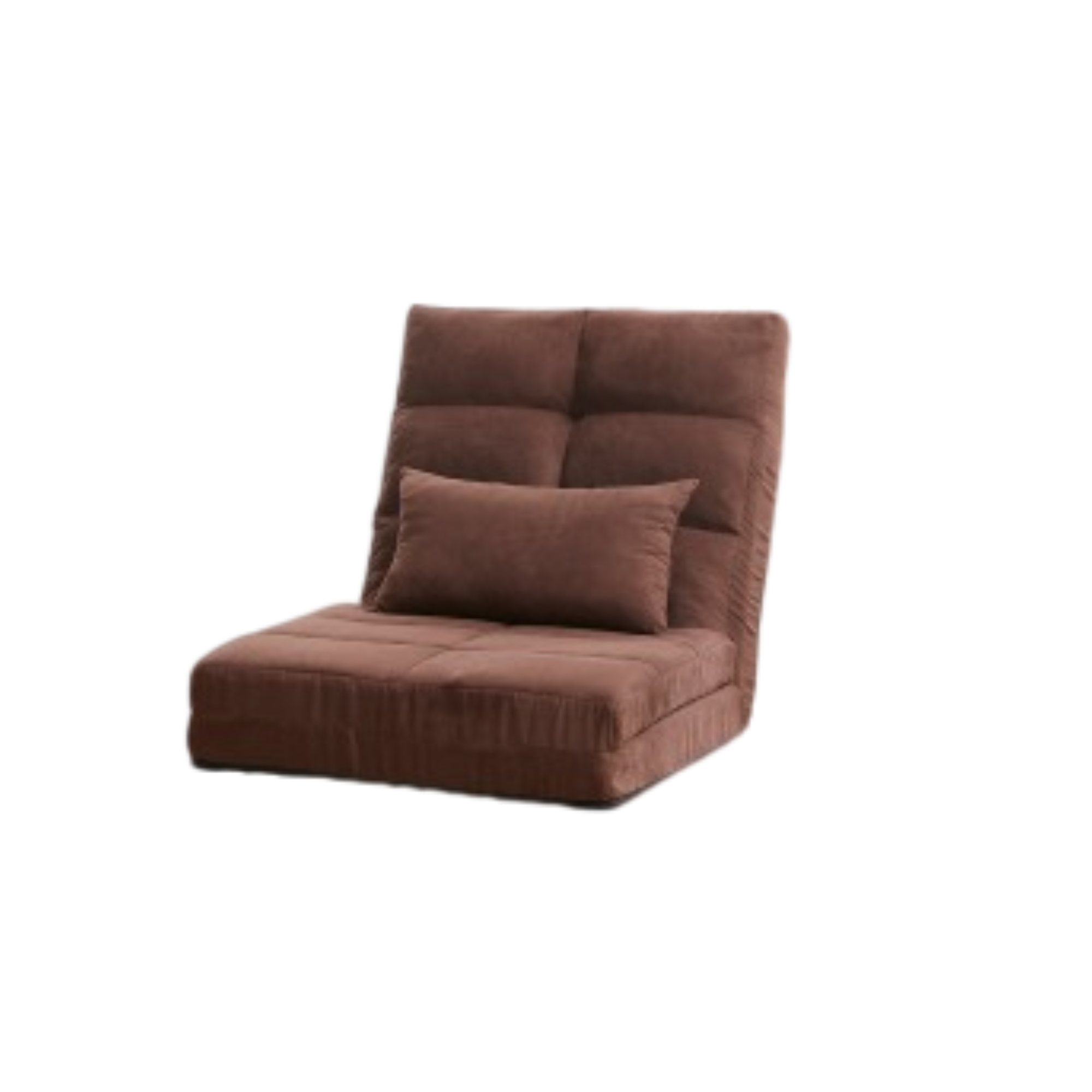 Modern Triple Fold-Down Brown Metal Frame Sofa Bed with 5 Reclining Positions and Pillow – Adjustable Upholstered Floor Couch for Gaming or Guest Room