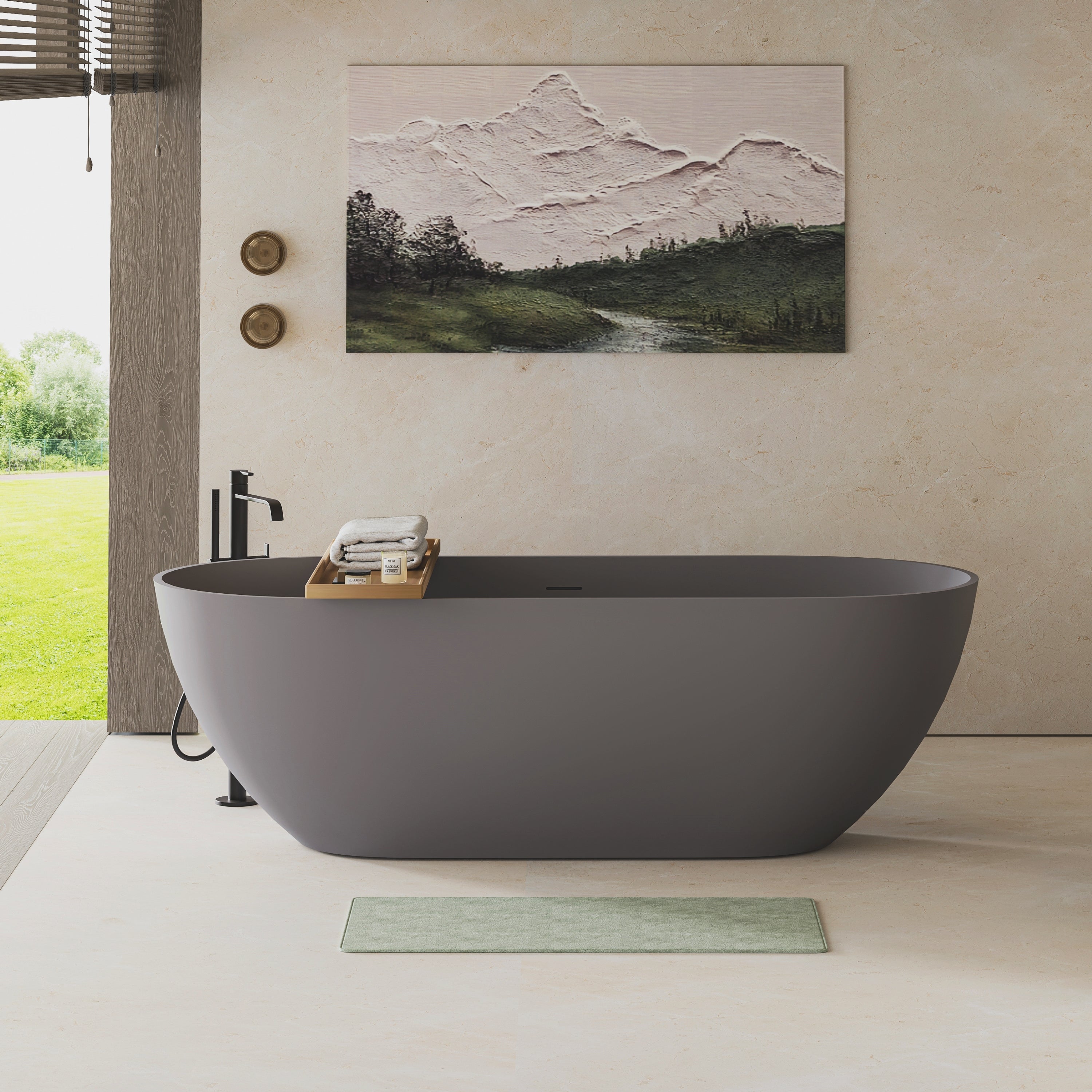 Luxury Solid Surface Bathtub Stone Resin Overflow Drain Homary